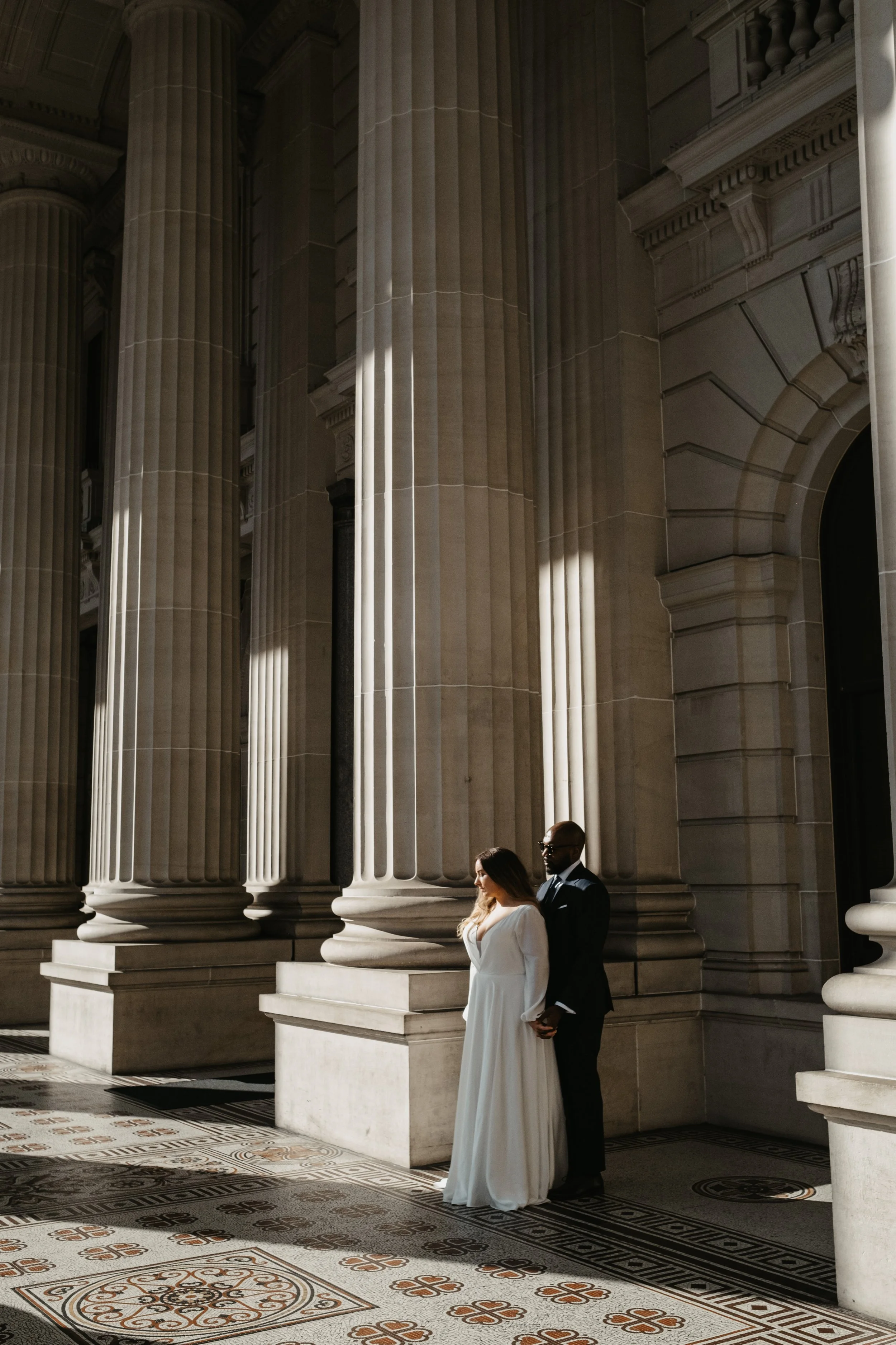 WEDDING COUPLE AT MELBOURNE PARLIAMENT BUILDING