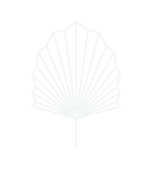 Outline drawing of a fan with a starburst design