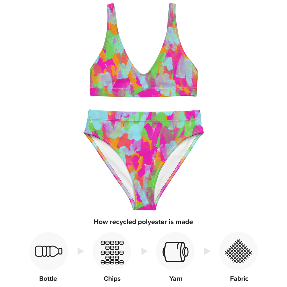 Abstract Rainbow Recycled High-Waisted Bikini Set — Planet Joy ...