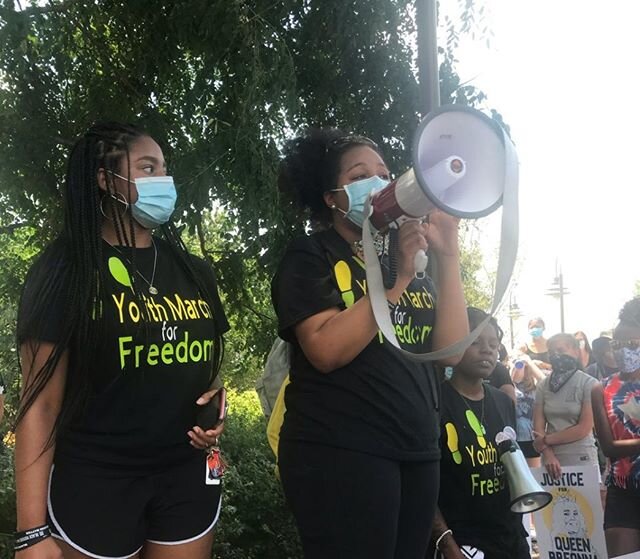 Imani Smith speaking at the Youth March for Freedom earlier this year.