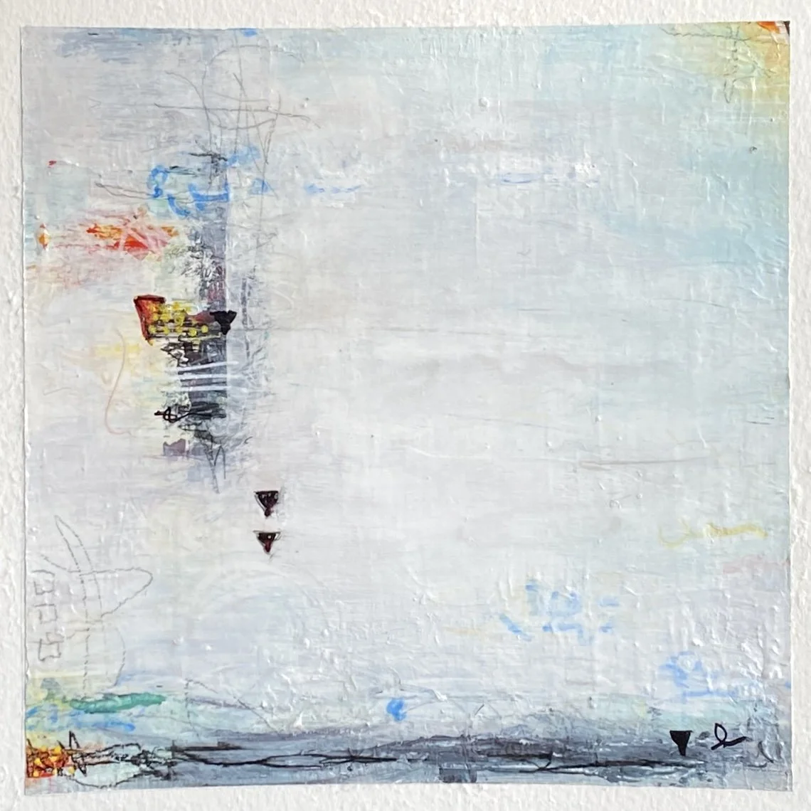 "Weather Balloon" -- acrylic and mixed media on paper, 6"x6" (sold)