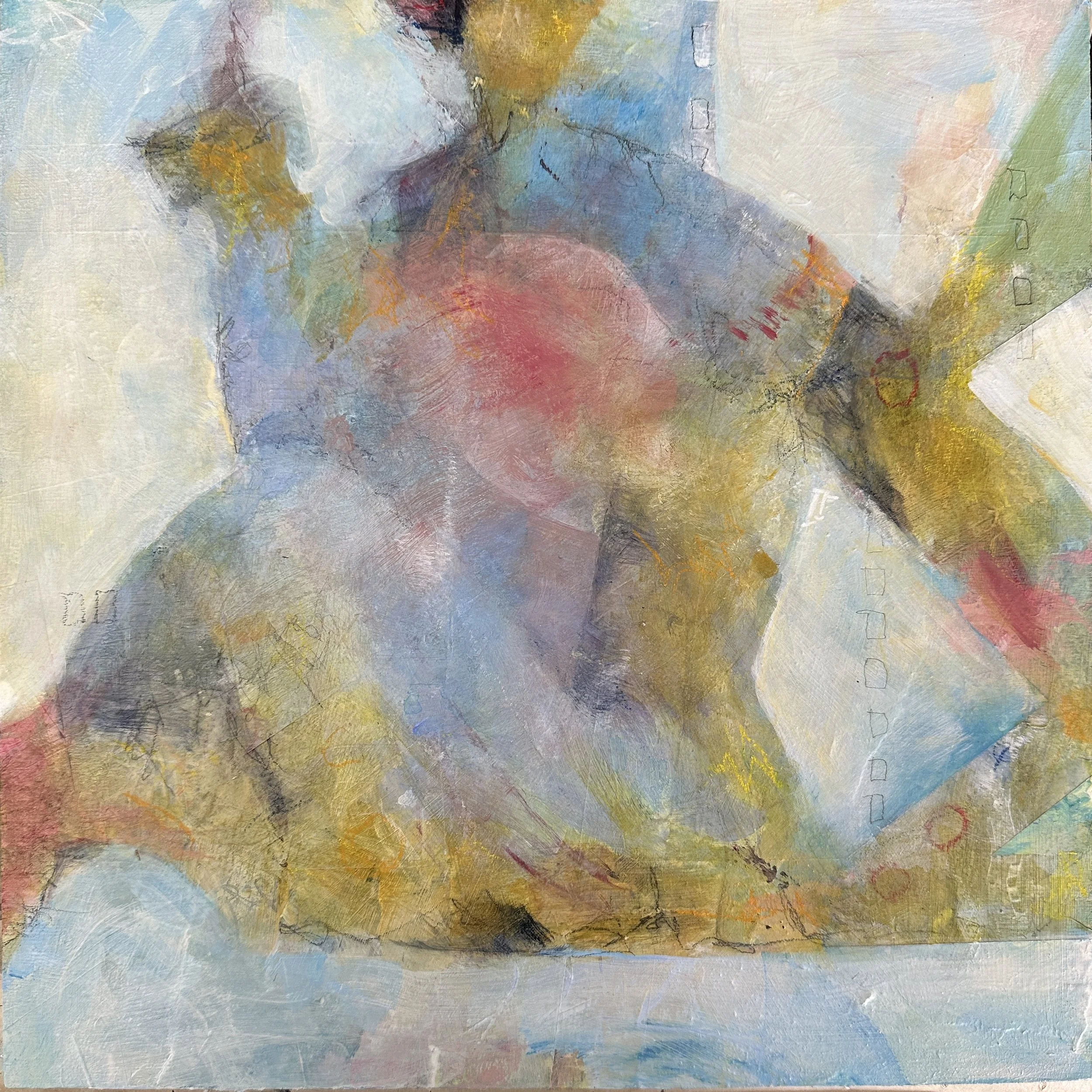 "Yoga By The Pool," acrylic and mixed media on wood panel, 12"x12" (sold)