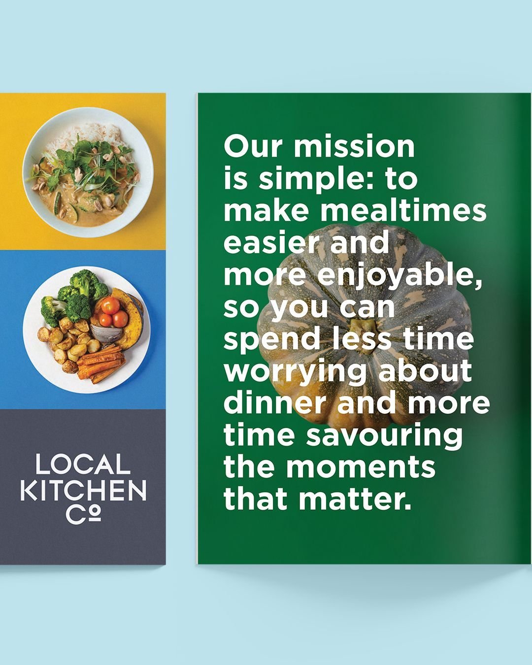 A brochure that we designed for the wonderful Local Kitchen Co in South Australia who create chef-made meals &amp; salads 🍽️ We love what they're cooking as well as their bold, minimal photography 💙 🫑 

#kitchen #meals #dinner #southaustralia #foo