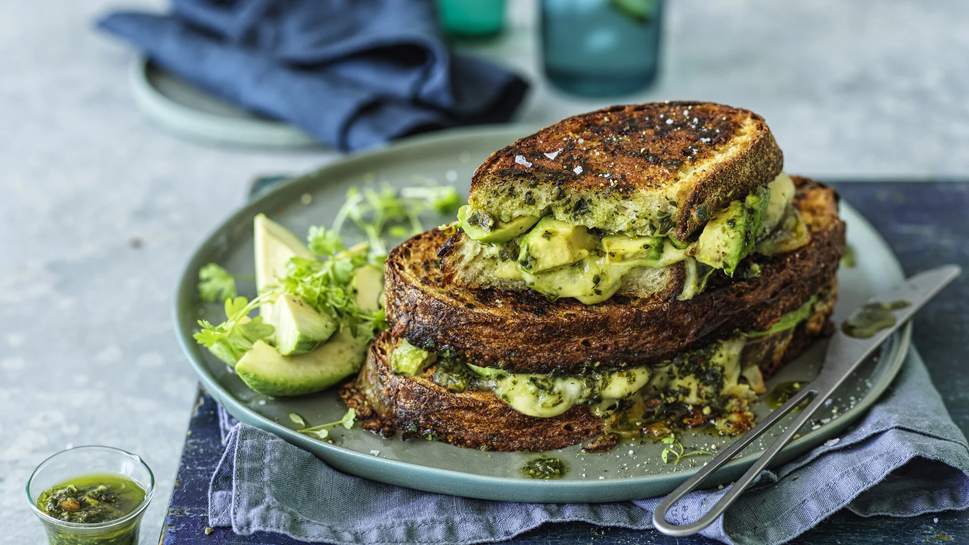 DELCADO AND PESTO CHEESE TOASTIES