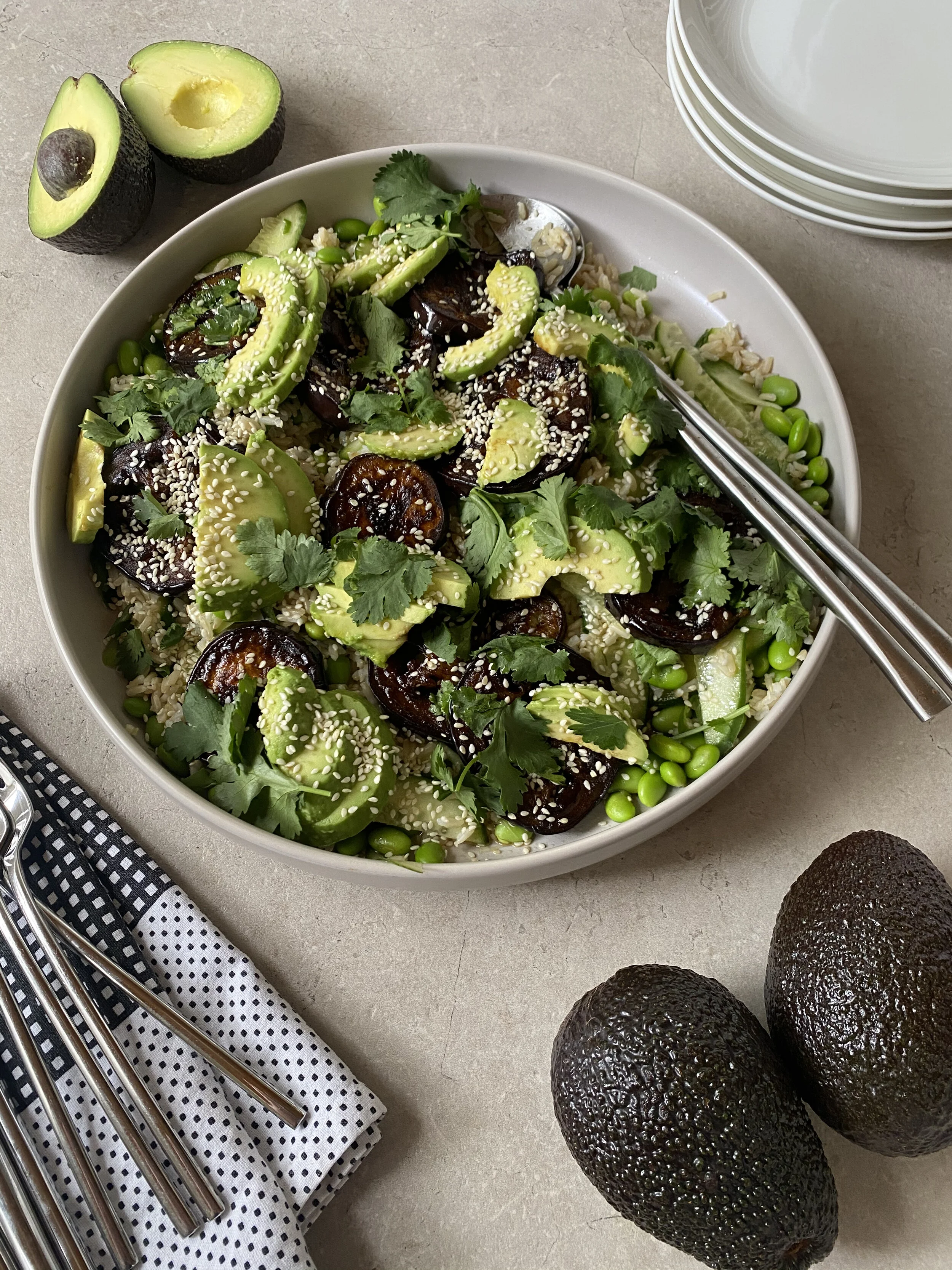Callum Hann’s Teriyaki Eggplant with Delcado and Edamame Salad