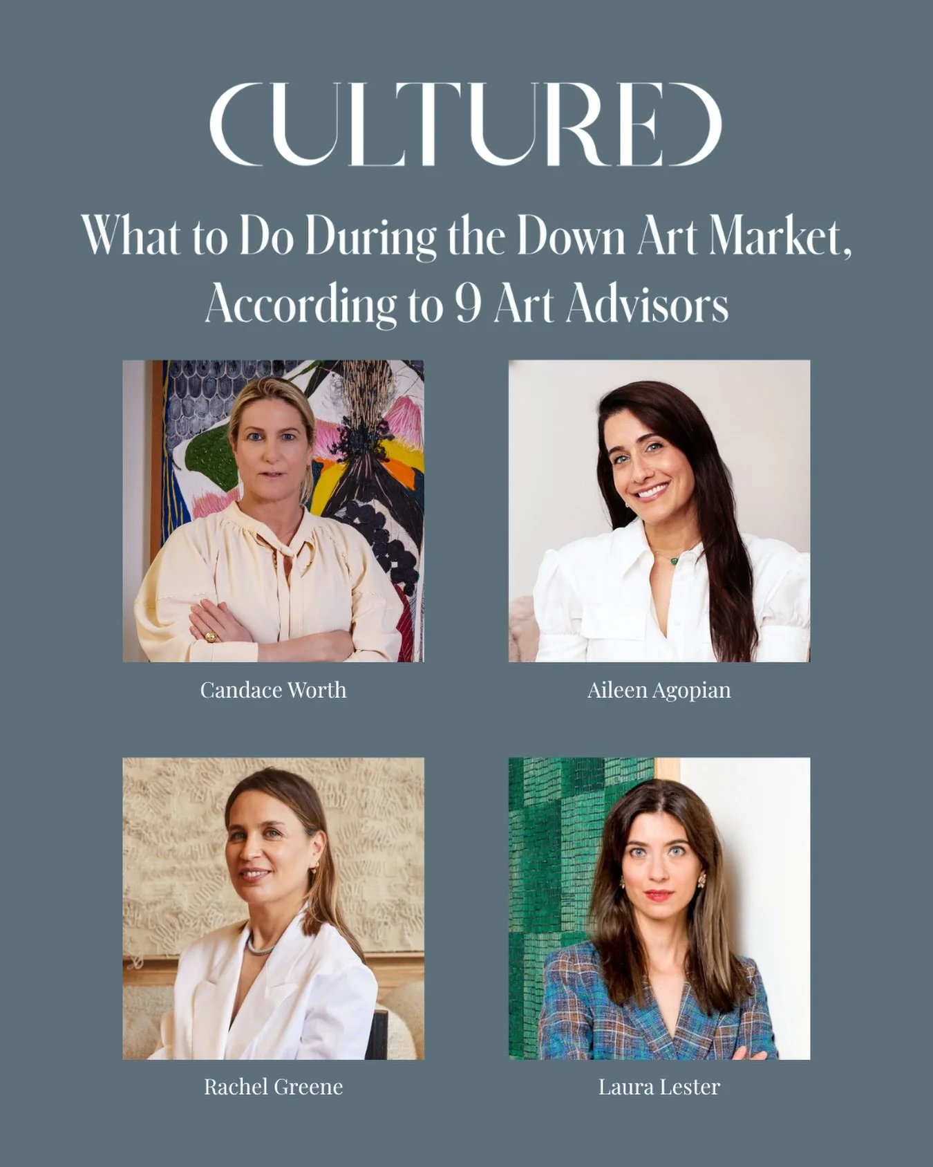 CULTURED tapped its 2026 Power Advisors for guidance on navigating a down art market &mdash; four APAA members among them:

➡️ Candace Worth (@worthartadvisory) points collectors back to the artists they already care about, framing a slower market as