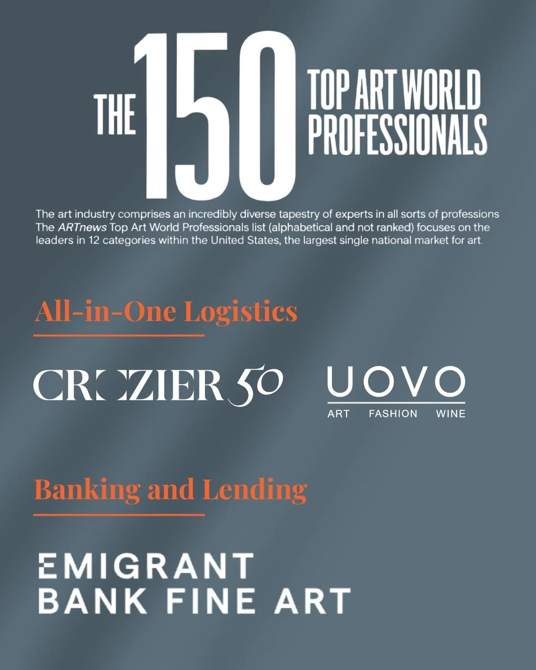 We&rsquo;re proud to celebrate the APAA sponsors and affiliates recognized by @artnews among the Top 150 Art World Professionals.

Congratulations to Brown &amp; Brown, Chubb, Crozier, Emigrant Bank Fine Art, Lee White Galvis, and Uovo.

Building and