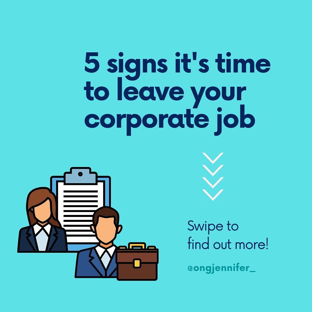 🤨 Trying to figure out if it&rsquo;s time for you to move on from your job? 

⚡️I know how easy it is to get stuck and complacent at a corporate job.

🙋🏻&zwj;♀️I&rsquo;ll admit I used to be one of them!

👉🏼 Swipe to find out the 5 signs it&rsquo