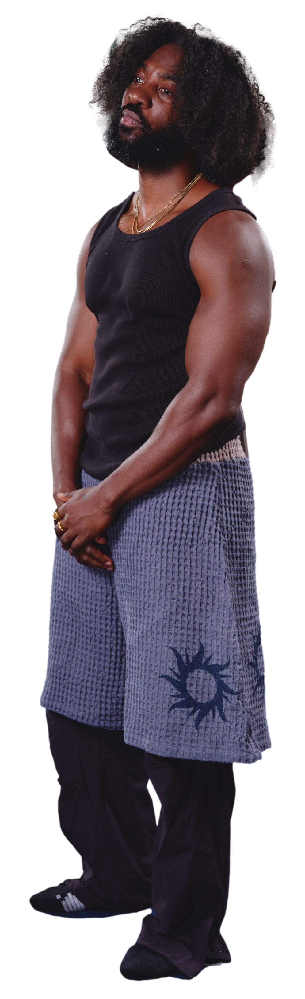greyish blue waffle shorts