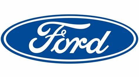 Ford logo in blue and white with script font
