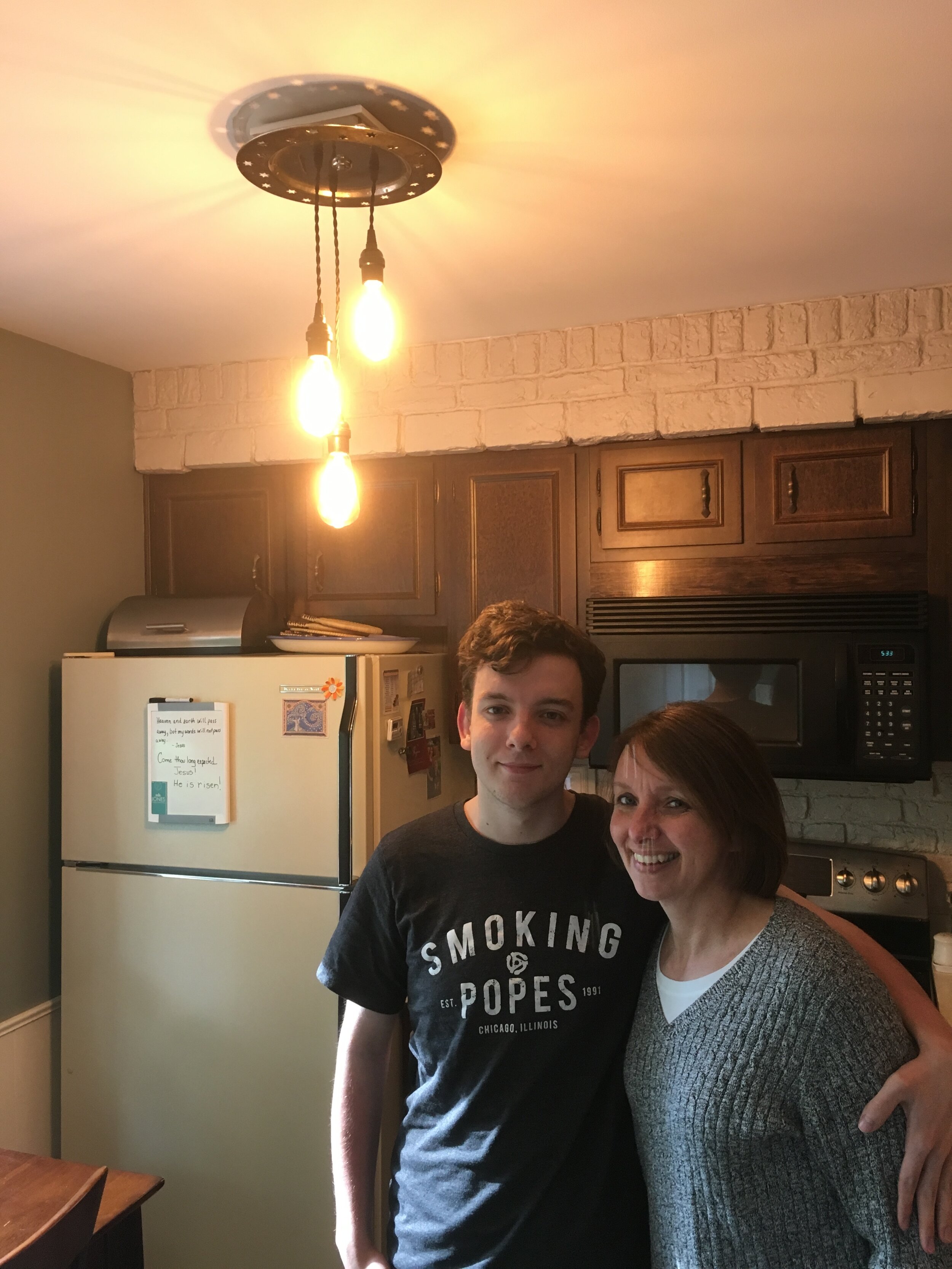 Designed this lamp for Helen and installed it in her kitchen.