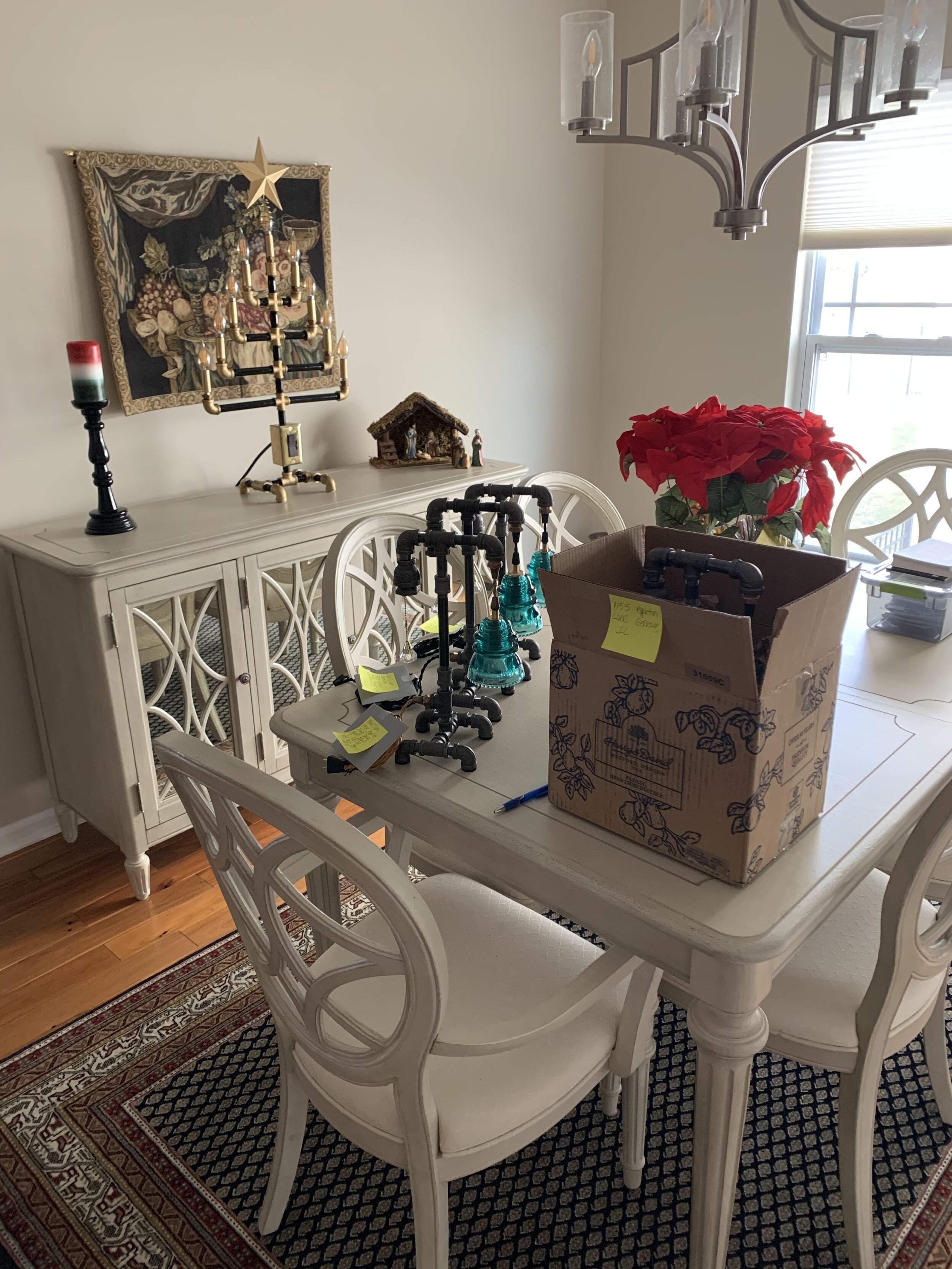 This was my staging area at Christmas time. One of these went to our friends, The Jennings. They were surprised.