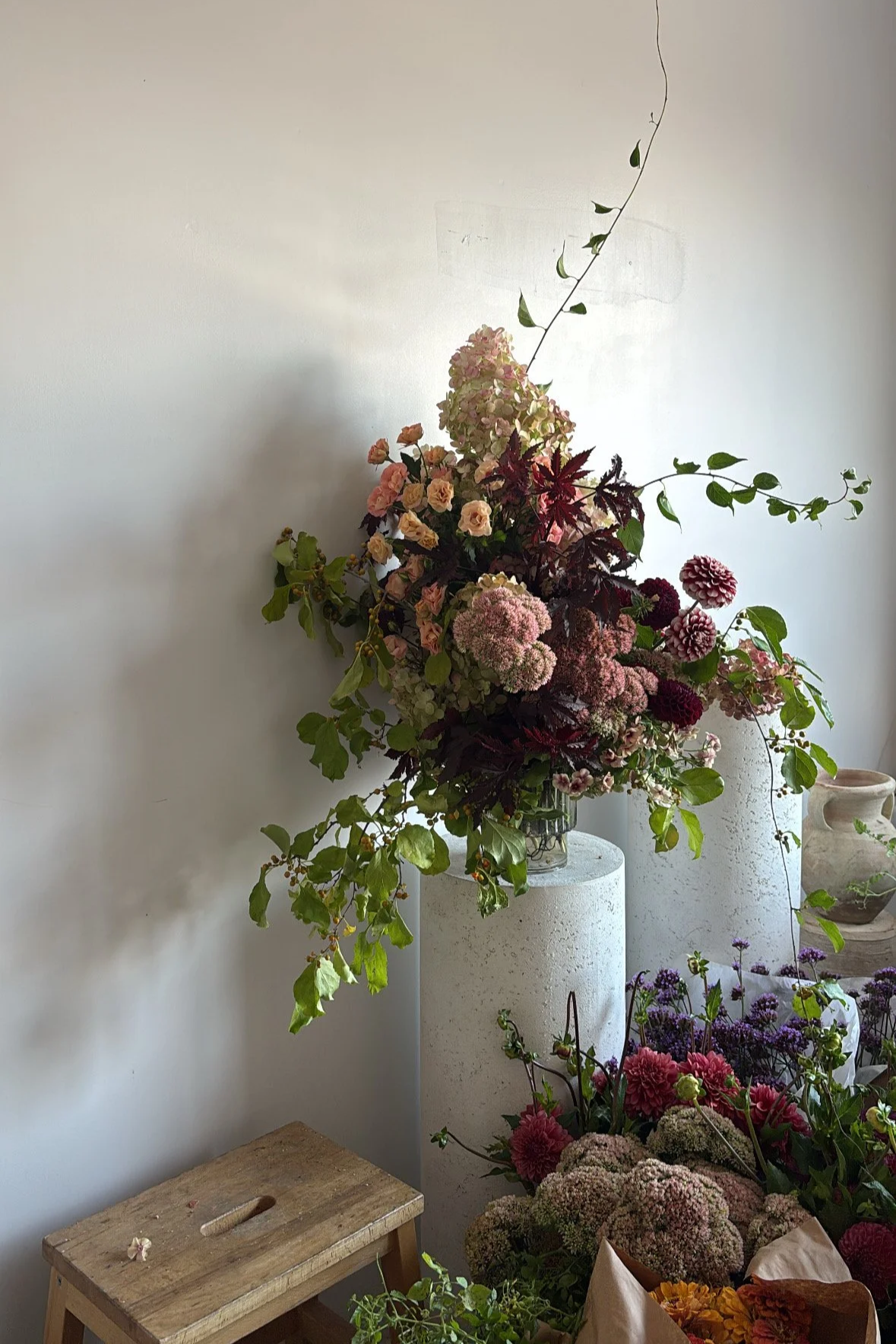 BTS studio shot of editorial floral arrangement