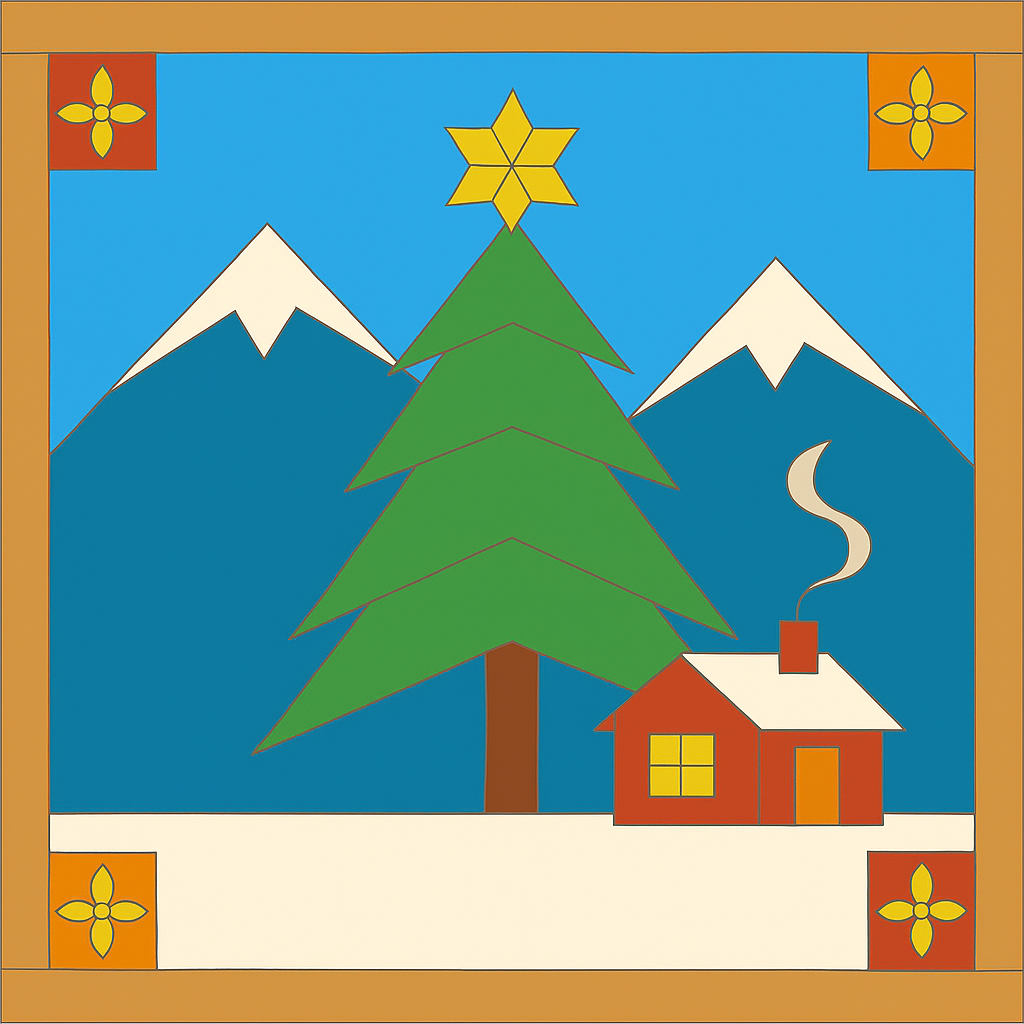 Mountain Pine Tree with Cabin in Color.png