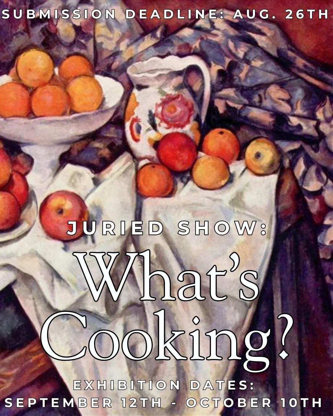 The Kirkland Art Center invites artists to submit work for What’s Cooking?, a juried exhibition celebrating the many ways food nourishes our lives, communities, memories, and imaginations. Entry Deadline: August 26, 2026