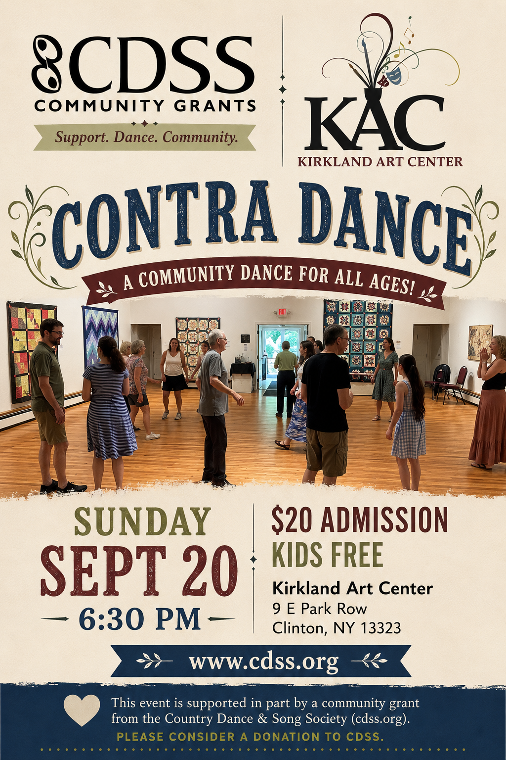 Sunday, September 20th 6:30 pm $20 admission and kids are free! 