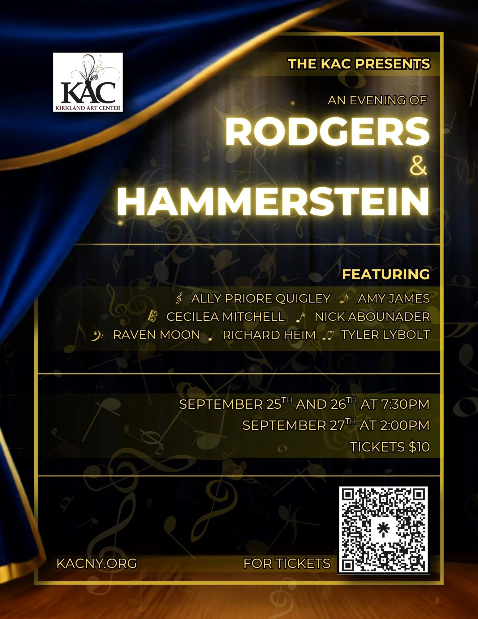 Friday Sept. 25th & Saturday 26th 7:30 pm 

Sunday, Sept. 27th 2:00 pm 

$10 tickets