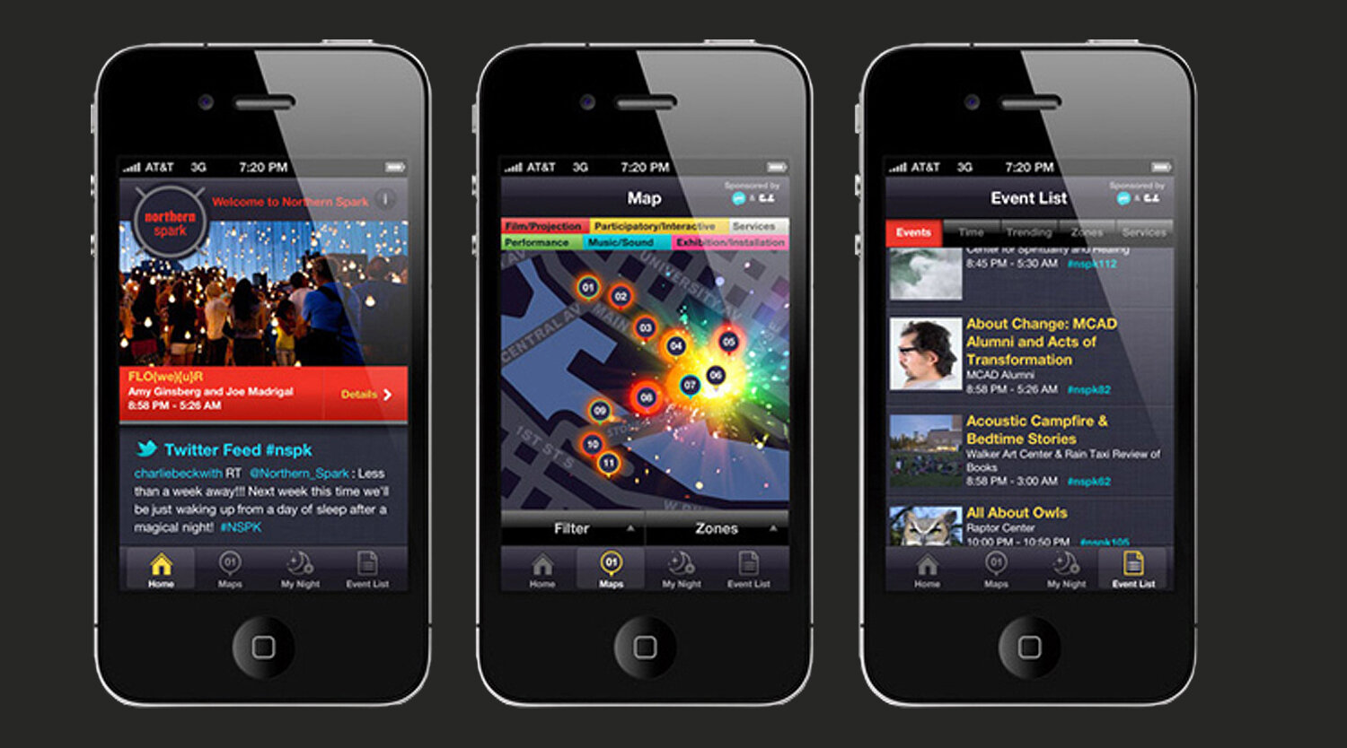 Northern Spark APP with data visualization heat map based on geo targeted information and social engagement.