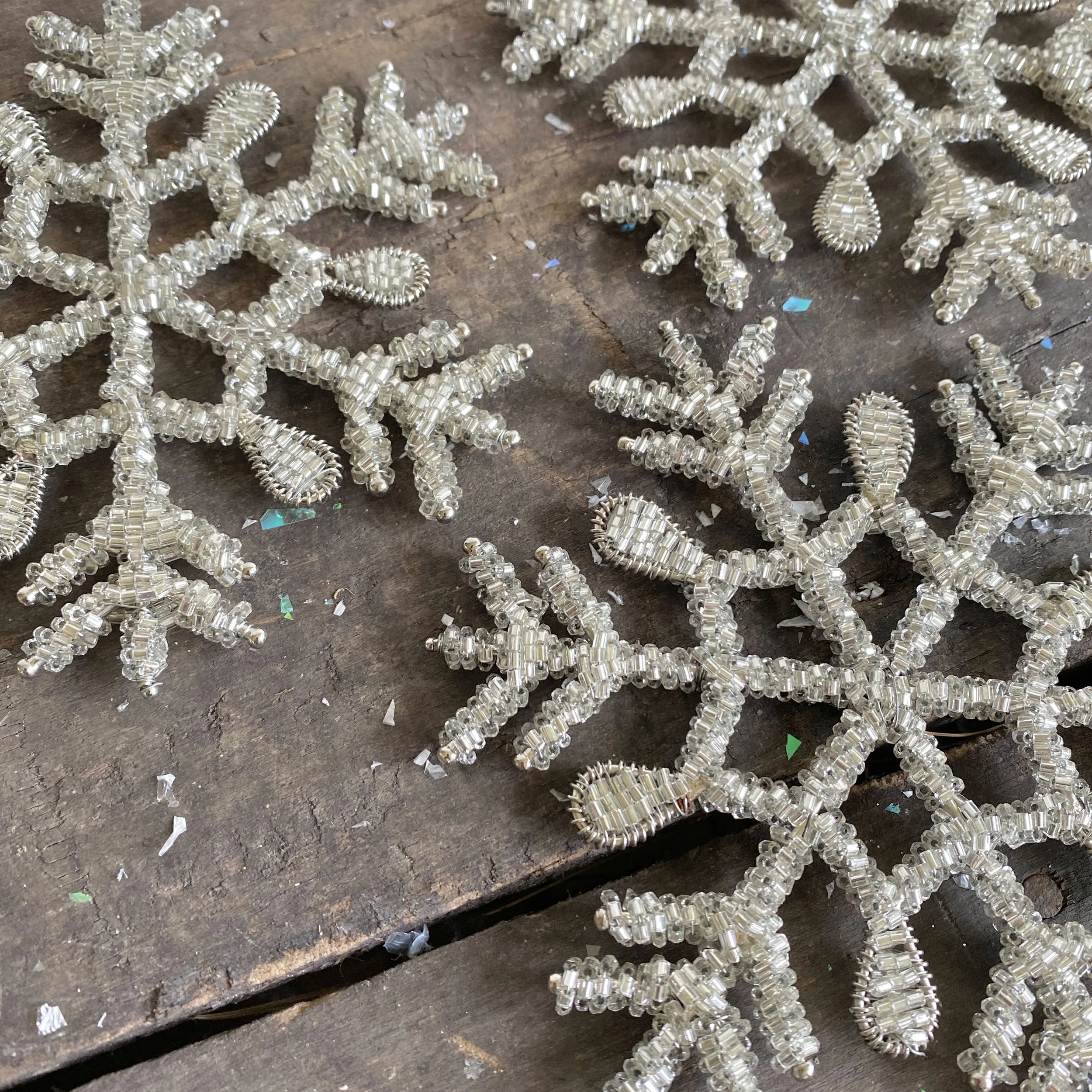 Beaded silver snowflake ornaments, a pretty ornament for your Christmas tree