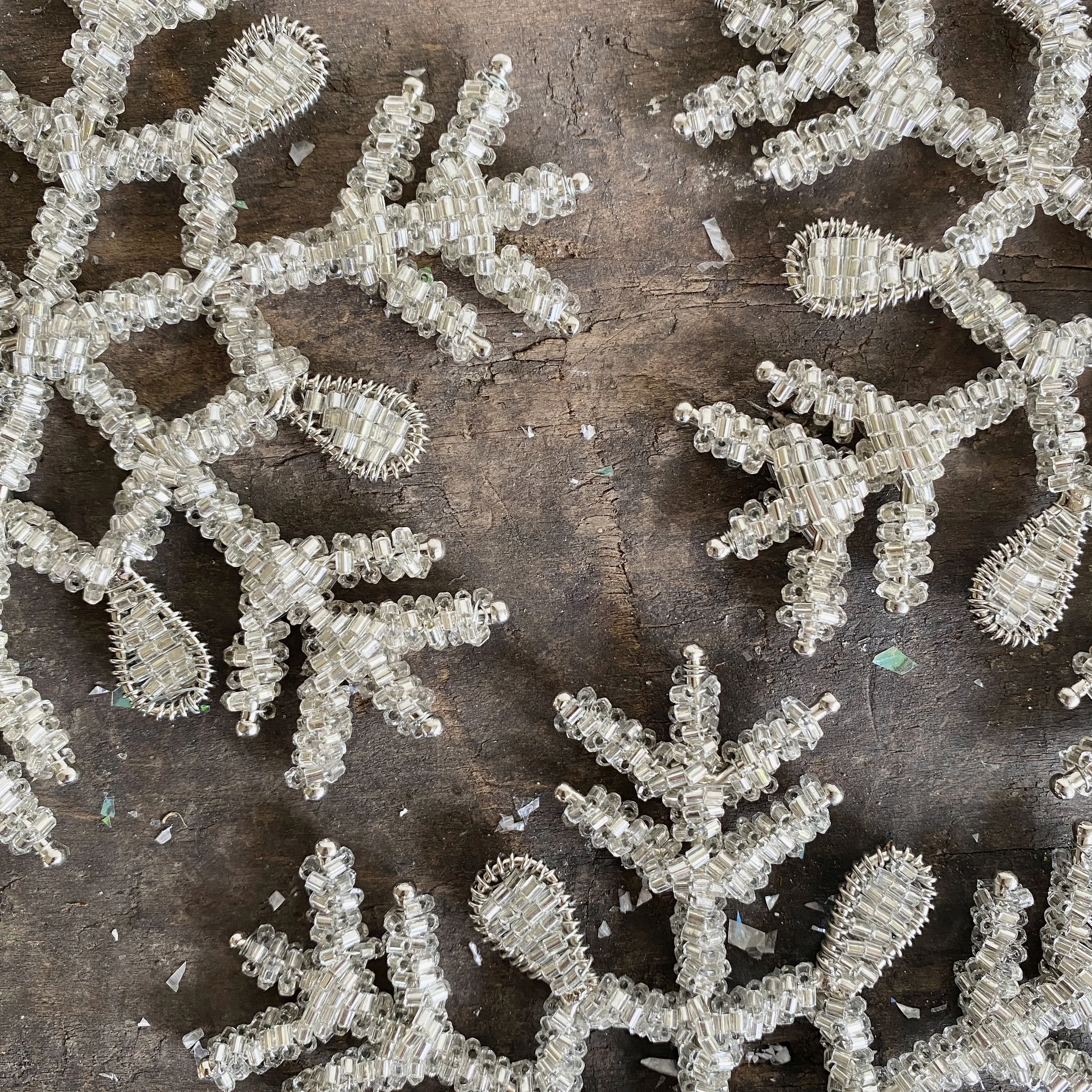 Detail of bead encrusted snowflake ornaments, a wonderful Christmas gift!