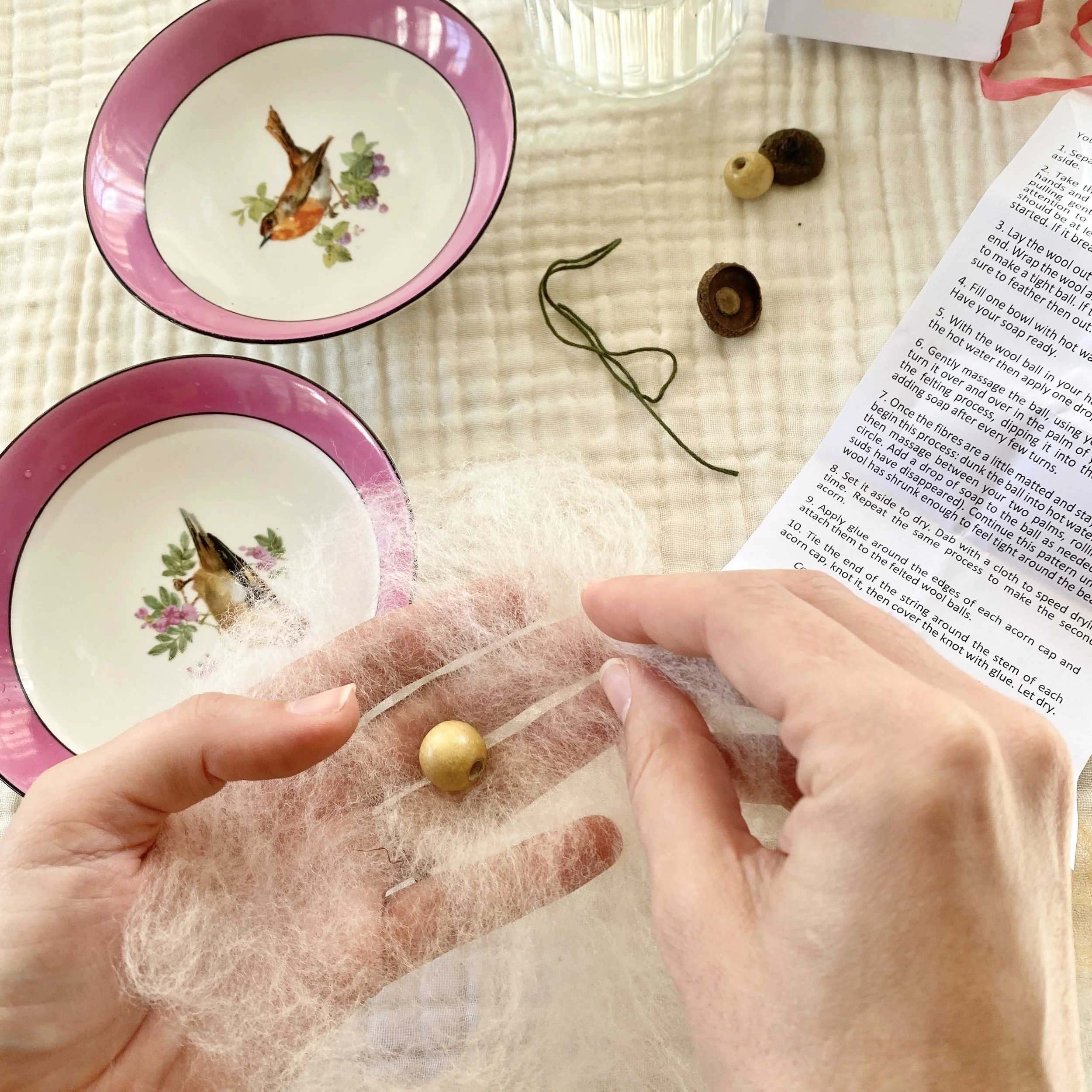 The felted wool acorn kits are a wonderful holiday activity!