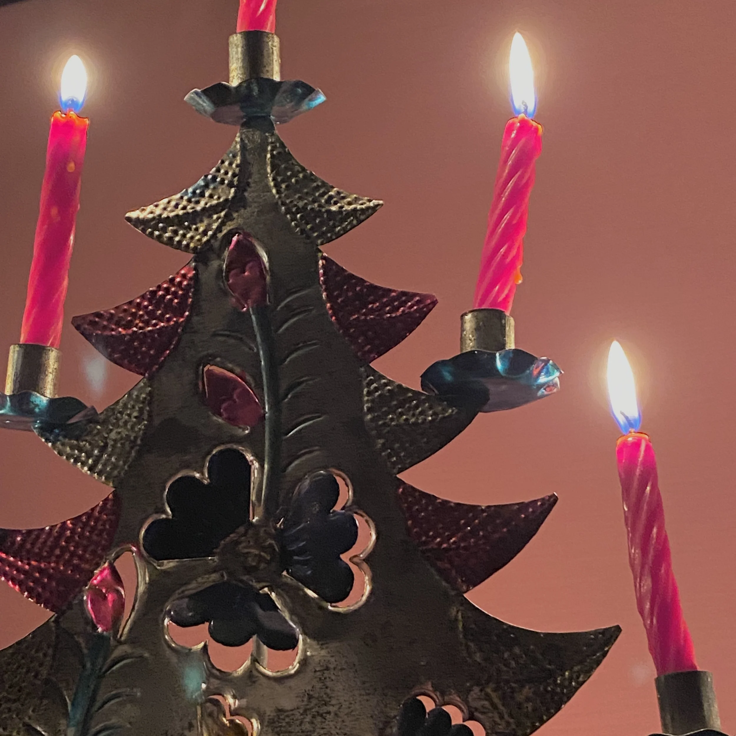 Vintage Mexican Christmas tree, lit and illuminated