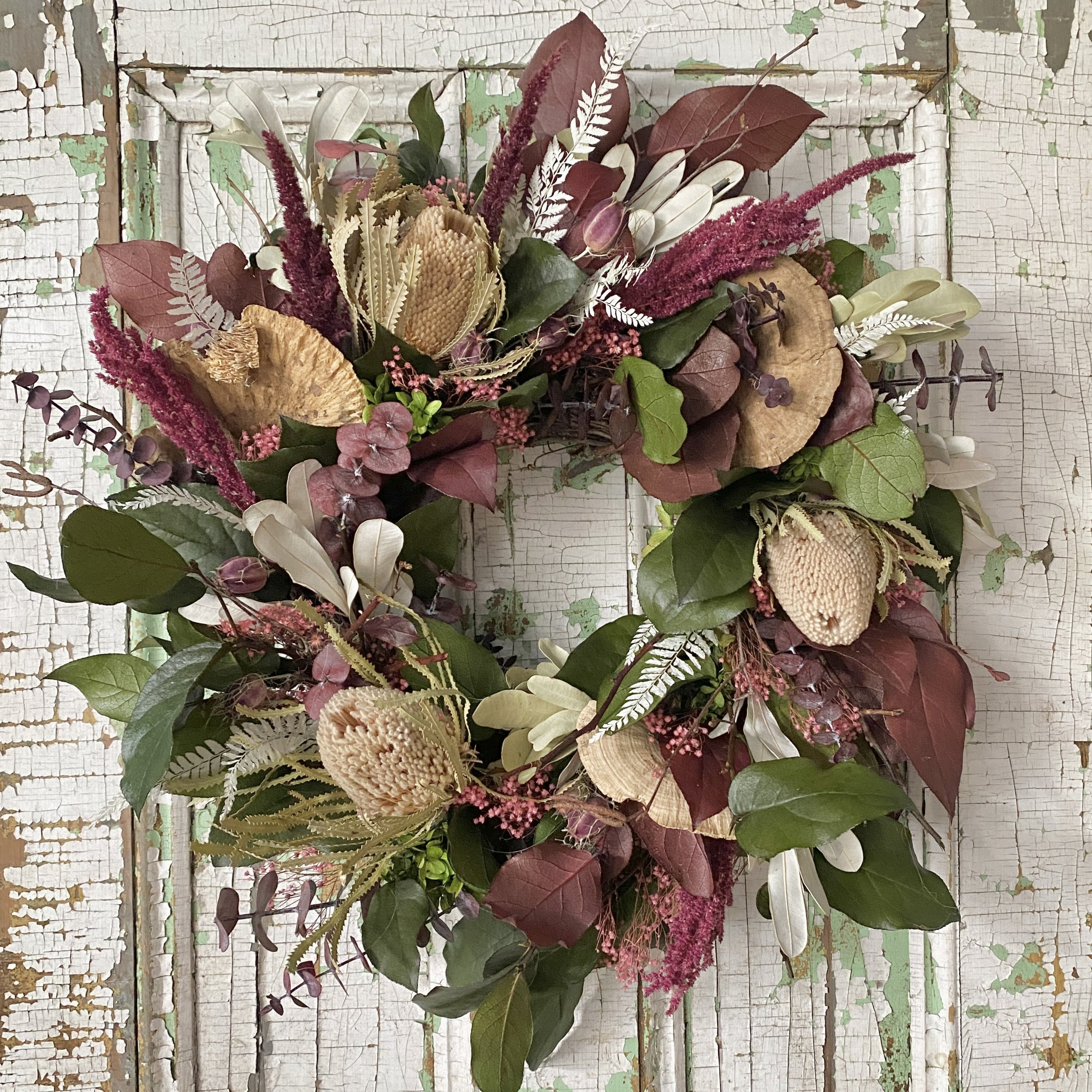 Wild Dried Flower Wreath with Banksia and Sponge Mushrooms