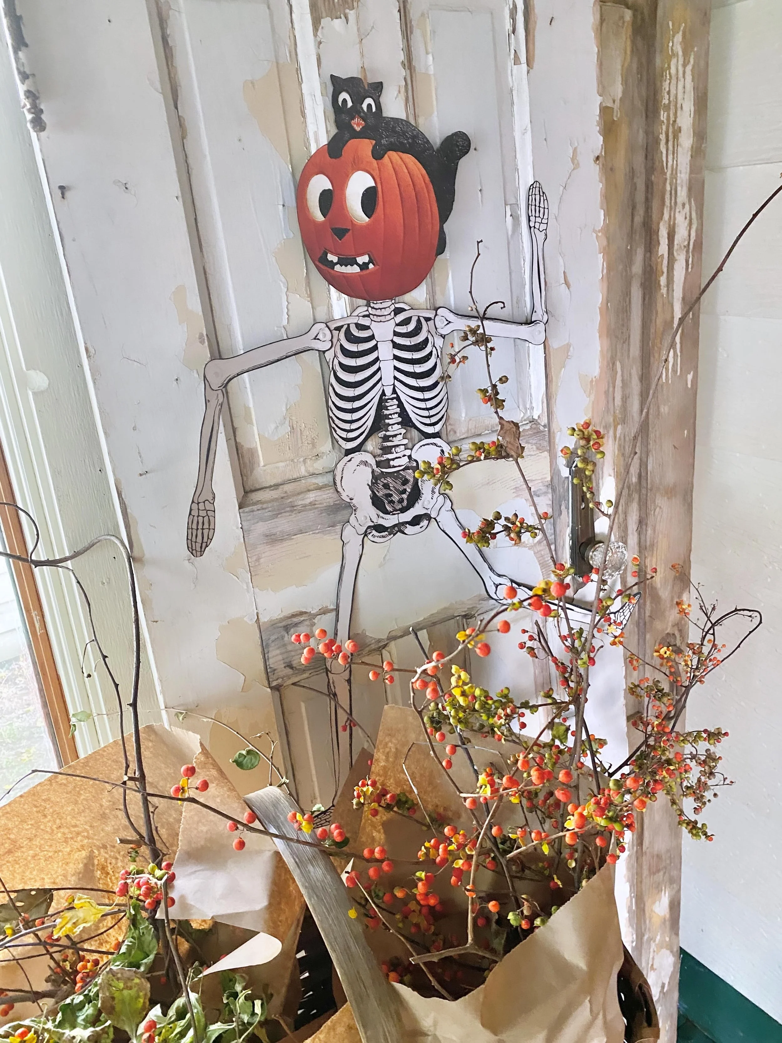 Bunches of bursting bittersweet and Halloween goodies, Saturday in the shop! 🎃