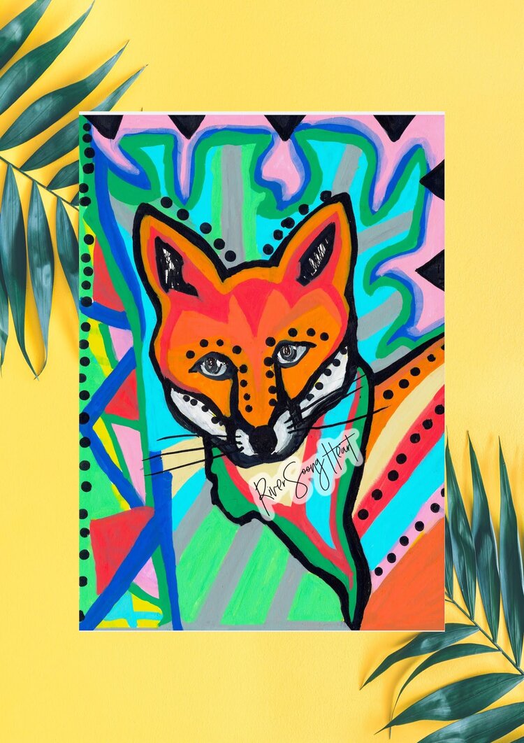 Fox Print, Animal Art Gift, Vibrant, Handmade in Totnes, UK, plastic free,  Art Print, Cards, Fun — RiverSongHeart