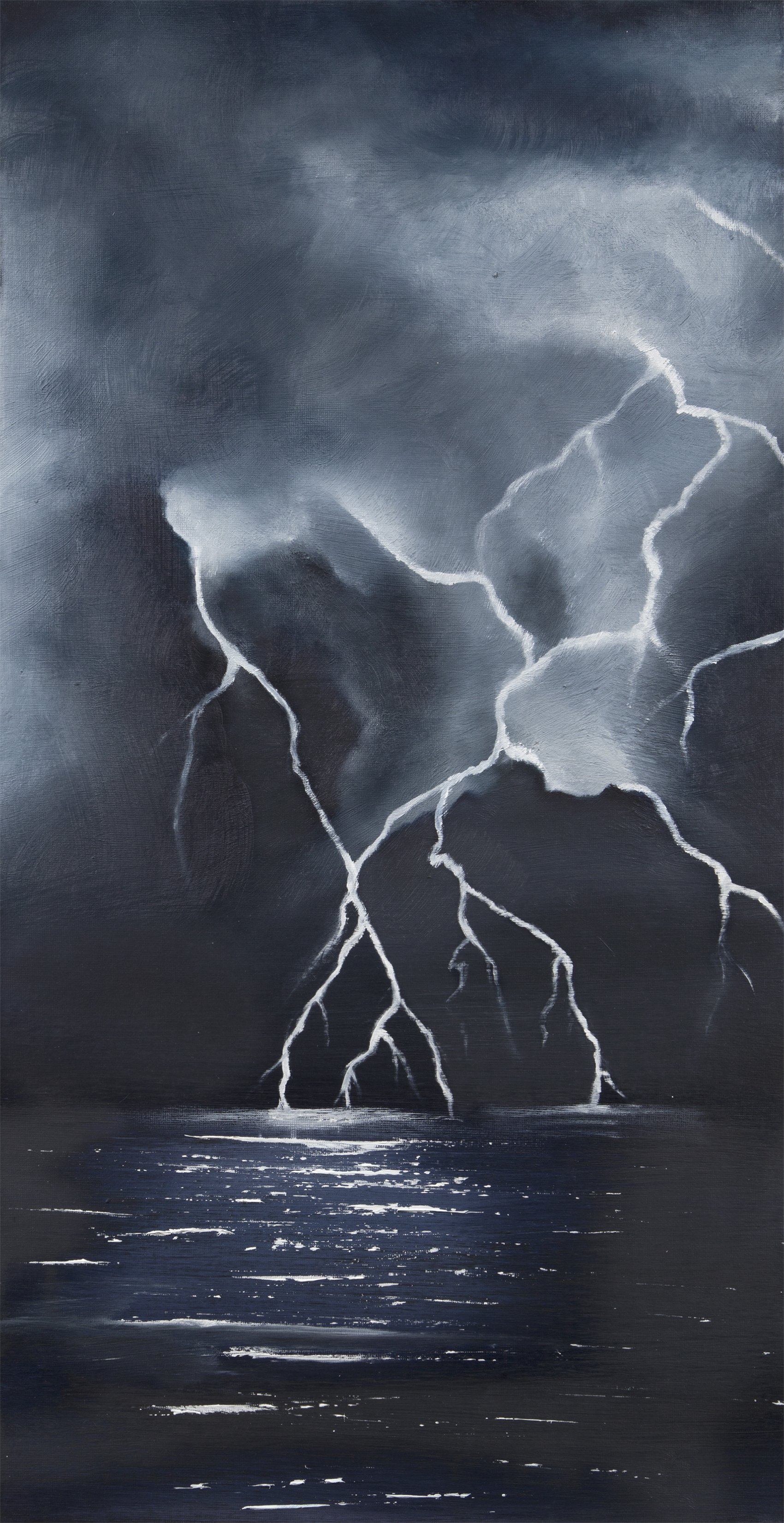 Lightning Storm Over Tampa Bay by Teagan Corrigan, 2017
Oil on Four Canvases 12" x 24" x .75"