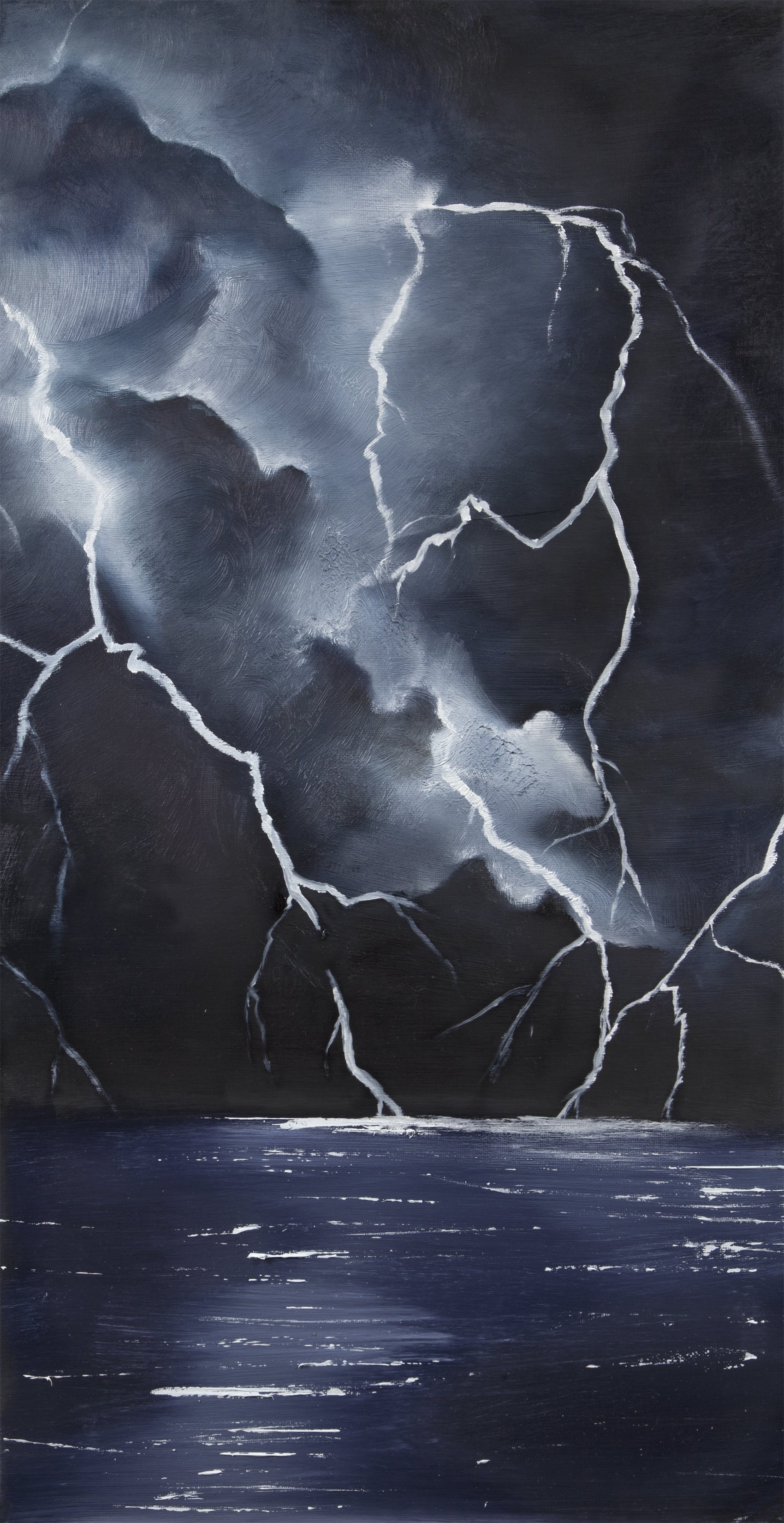 Lightning Storm Over Tampa Bay by Teagan Corrigan, 2017
Oil on Four Canvases 12" x 24" x .75"