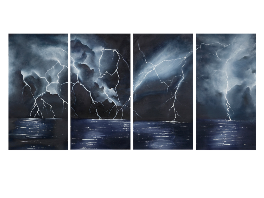 Lightning Storm Over Tampa Bay by Teagan Corrigan, 2017
Oil on Four Canvases 12" x 24" x .75"