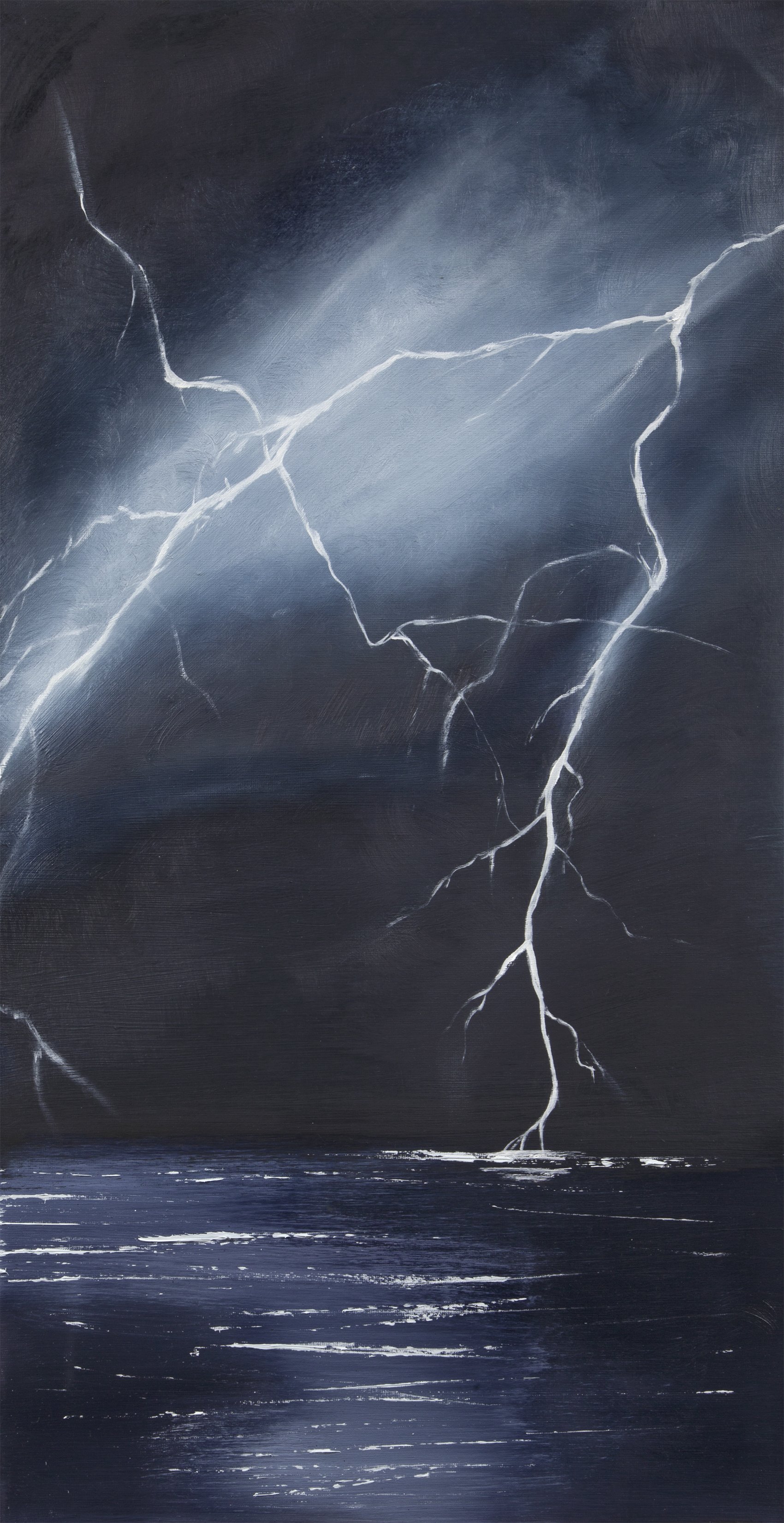 Lightning Storm Over Tampa Bay by Teagan Corrigan, 2017
Oil on Four Canvases 12" x 24" x .75"