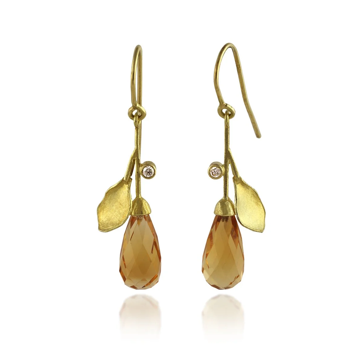 Organic leaf earrings with Citrine