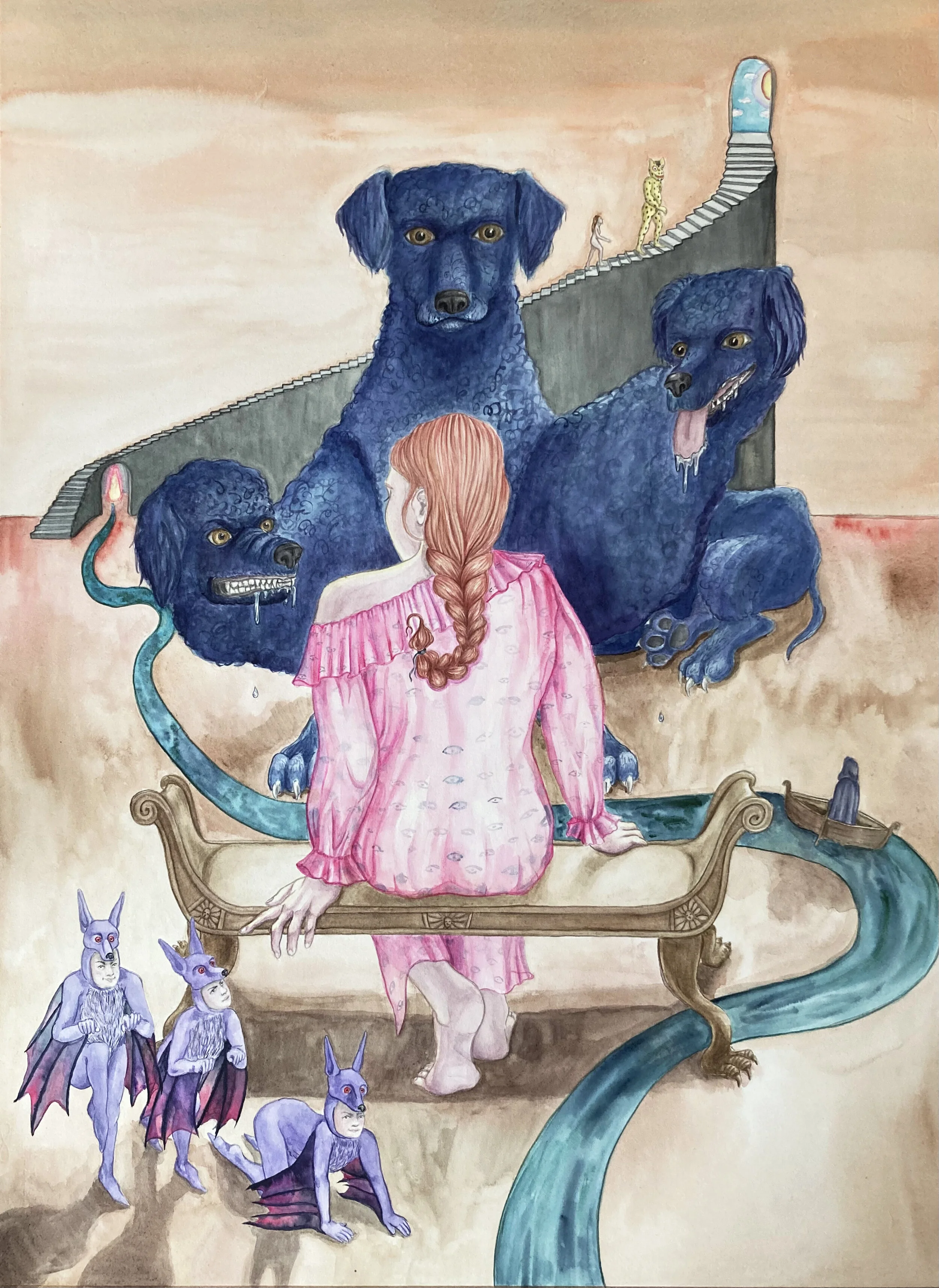 At the Bend of the River Styx (2021), Watercolour on Paper, 54 x 74