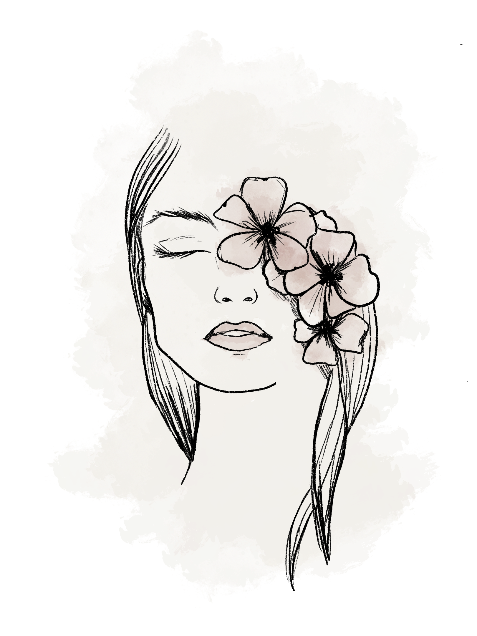 Line drawing of a woman with closed eyes representing a relaxing facial in St. Louis Missouri