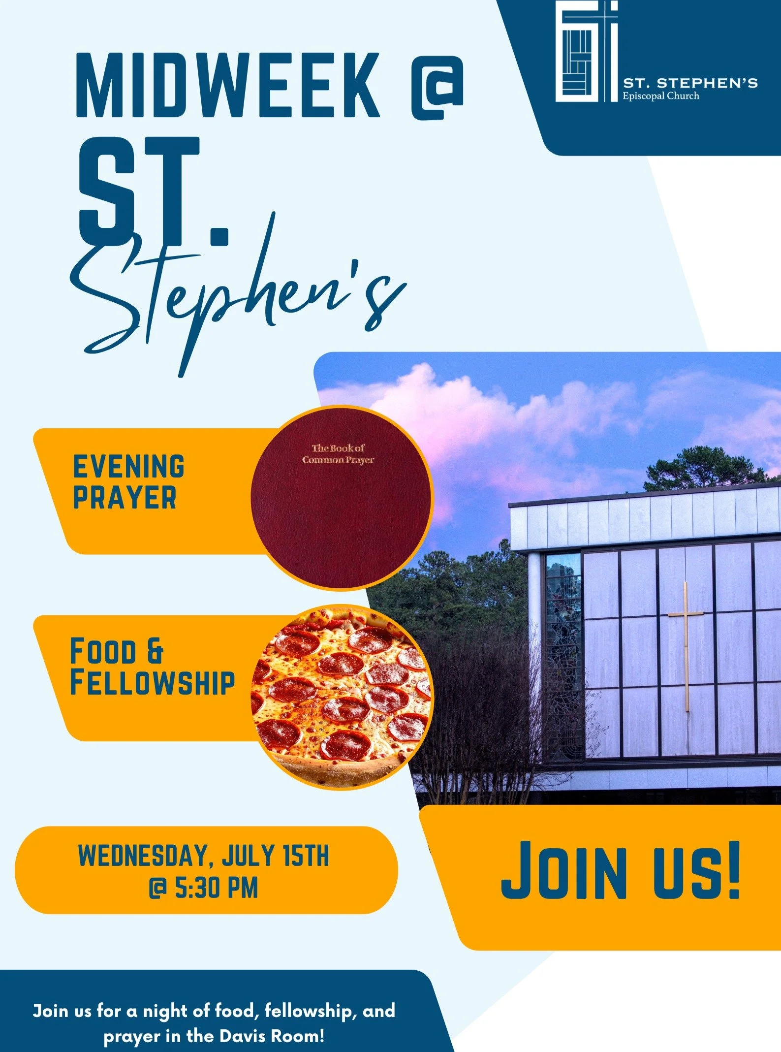 Join us THIS Wednesday for Midweek @ St. Stephen's at 5:30 PM! We will have a pizza party and then play games! Feel free to bring a salad, side dish, or dessert! RSVP below.

RSVP: 
https://onrealm.org/StStephensEpisc18218/PublicRegistrations/Event?l