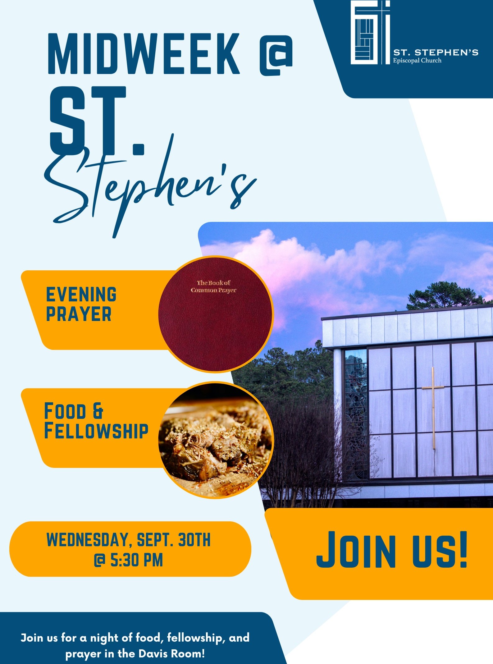 Join us for a time of prayer, food, and fun. We will be having BBQ as the main dish. Please RSVP by clicking below, and feel free to bring a salad, side, or dessert. 

https://onrealm.org/StStephensEpisc18218/PublicRegistrations/Event?linkString=NzBm