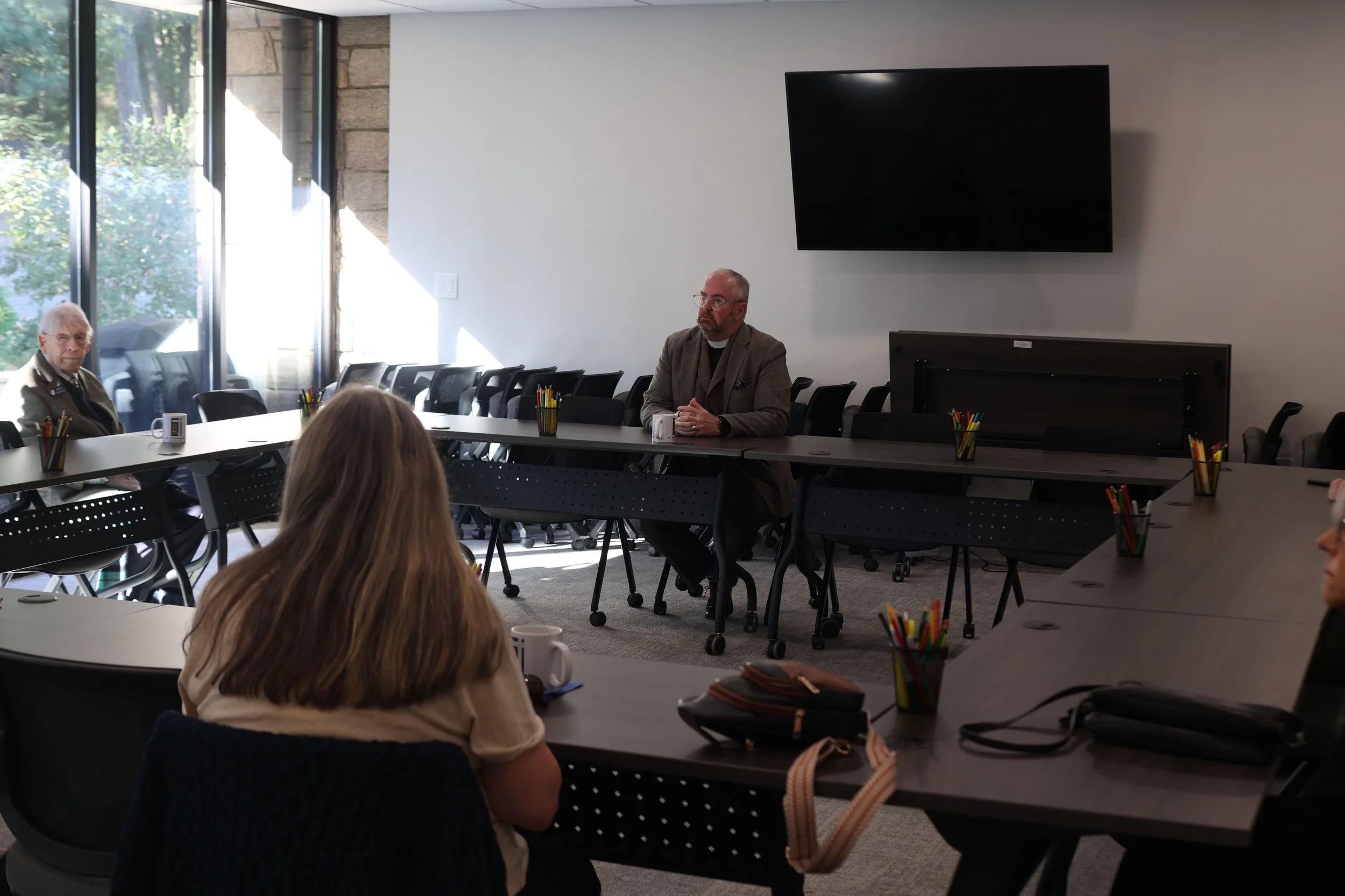Scenes from Sunday's Adult Formation. Fr. Sandy spoke on food insecurity.