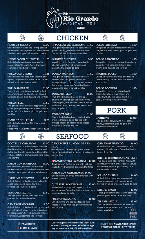 Menu — El Rio Grande Mexican Restaurant