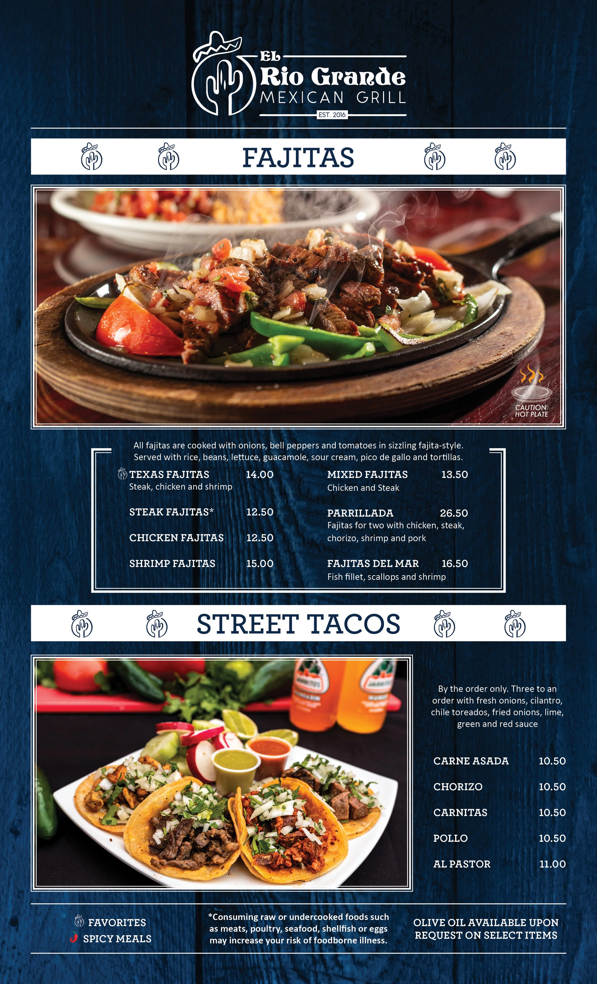 Menu — El Rio Grande Mexican Restaurant