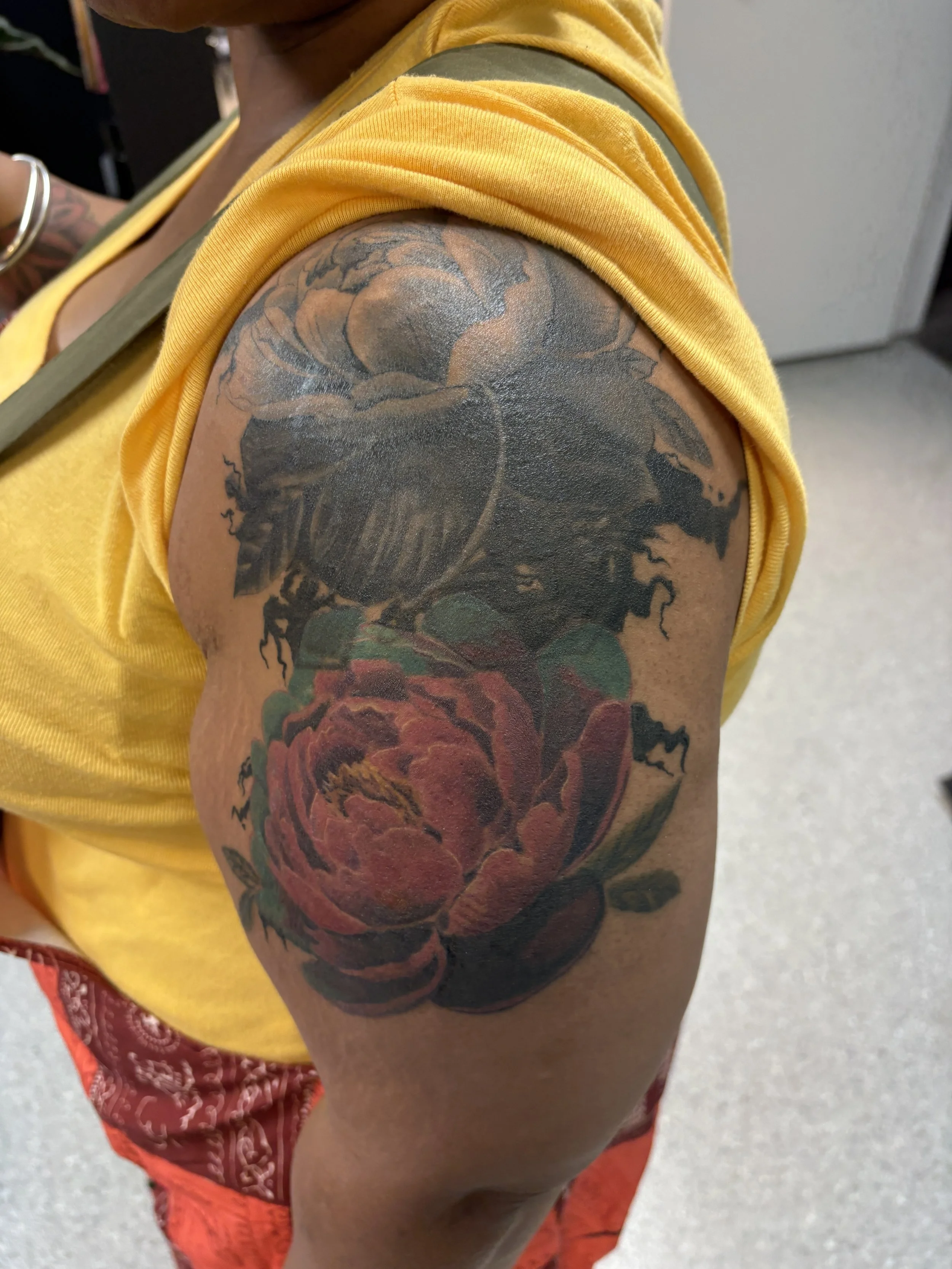 healed tattoo cover up tattoo peony tattoo Englewood ohio