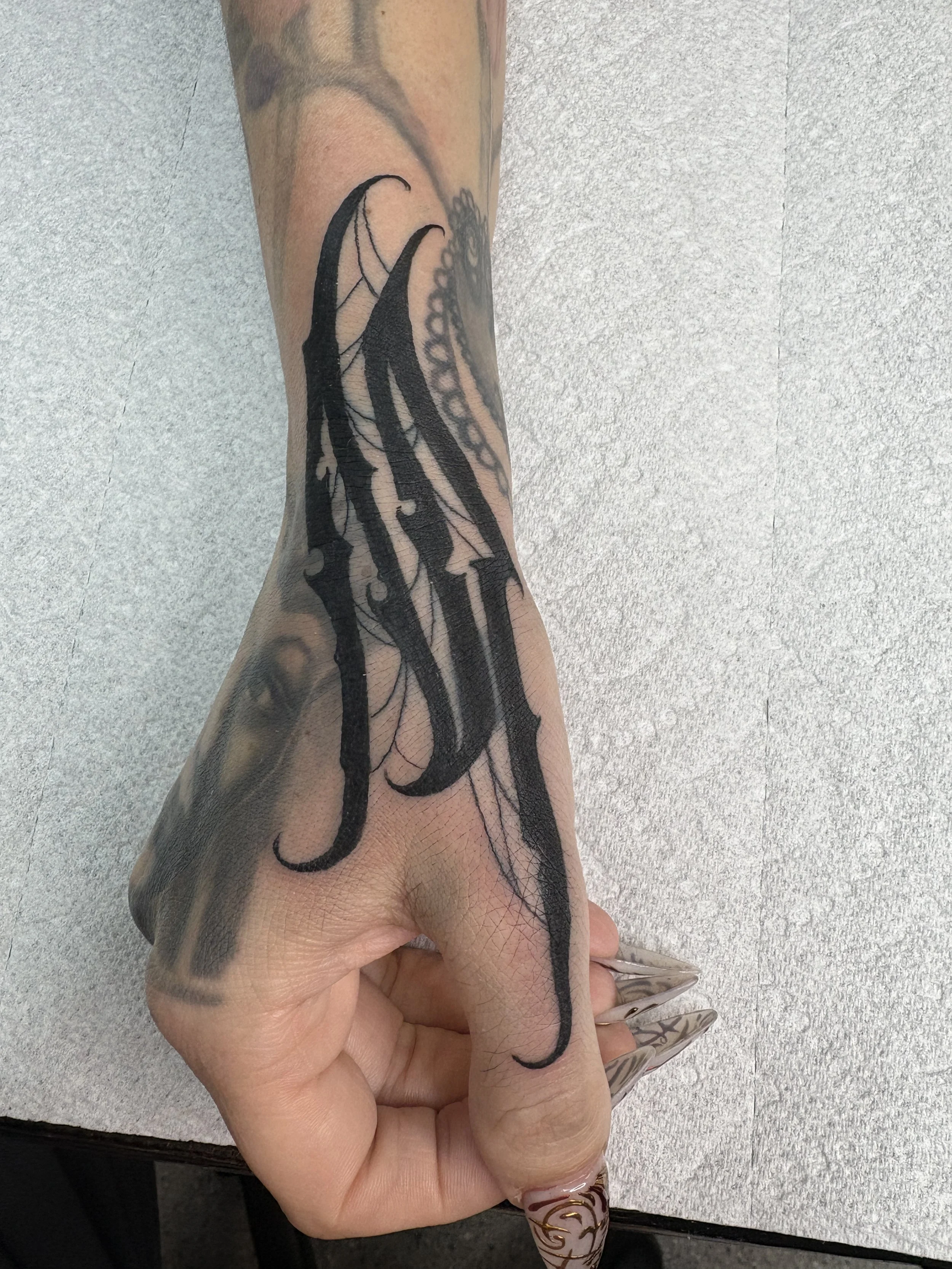 lettering tattoo gothic tattoo letter M englewood ohio