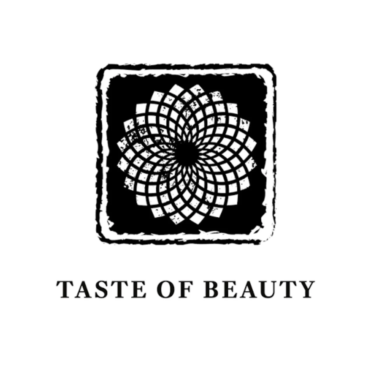 Black and white logo with a geometric flower pattern and the text "Taste of Beauty" underneath.