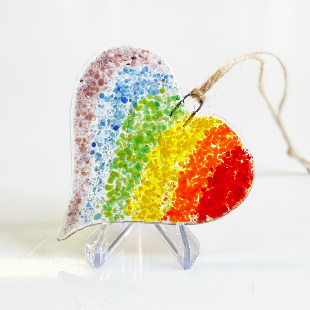  Multi-Sided Heart Suncatcher Colourful Stained Glass Suncatcher  Pendant Ornaments Rainbow Ornaments : Office Products