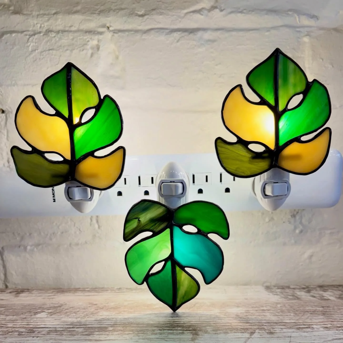 Fresh from the bench&mdash;monstera leaf night lights! Just in time for the Hot ShopsSpring Open House this weekend. Swing by and check them out and lots of other new products! In addition, the night lights and feathers are going to be my new July cl