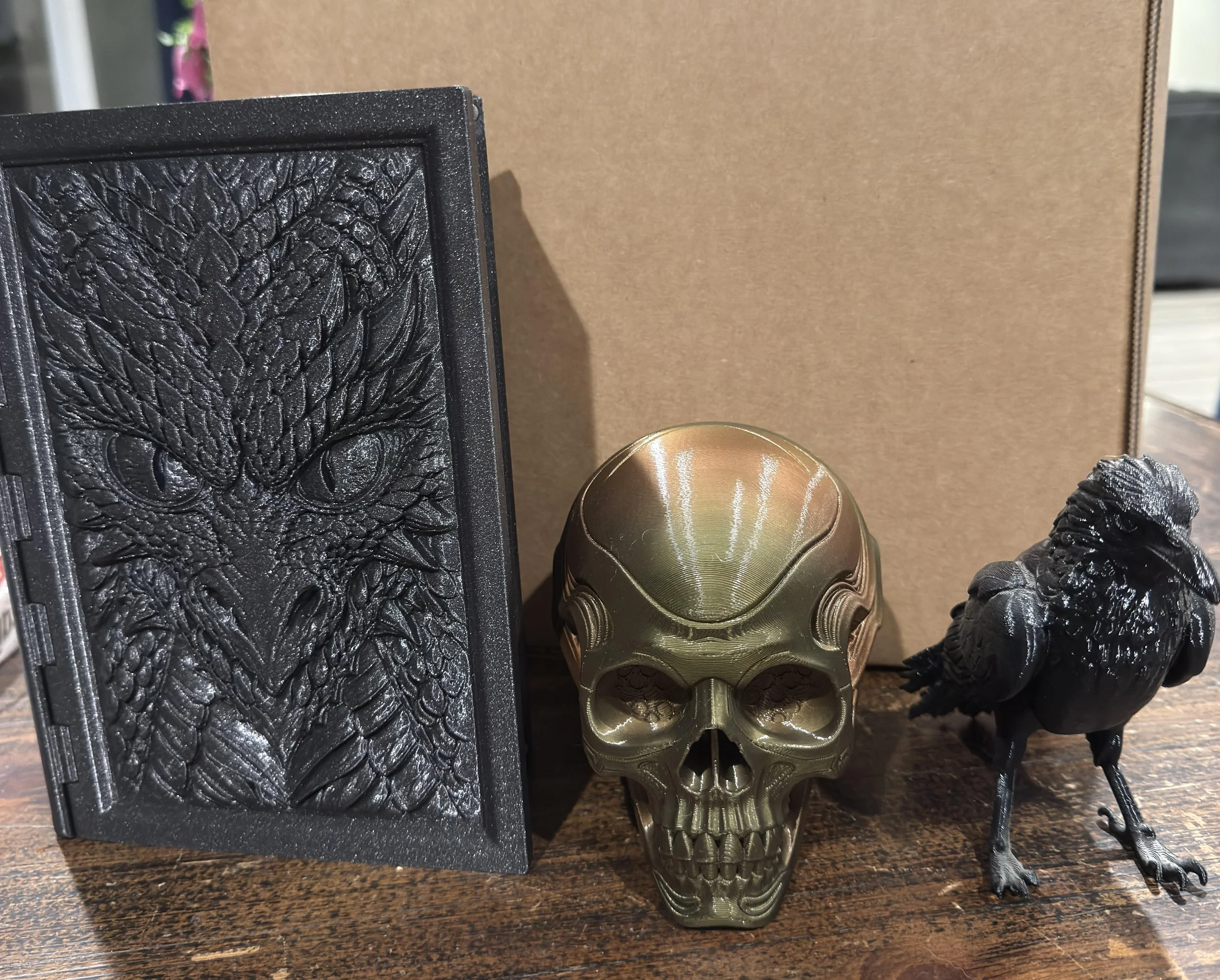 #1 Book with storage, #2 skull, #3 raven