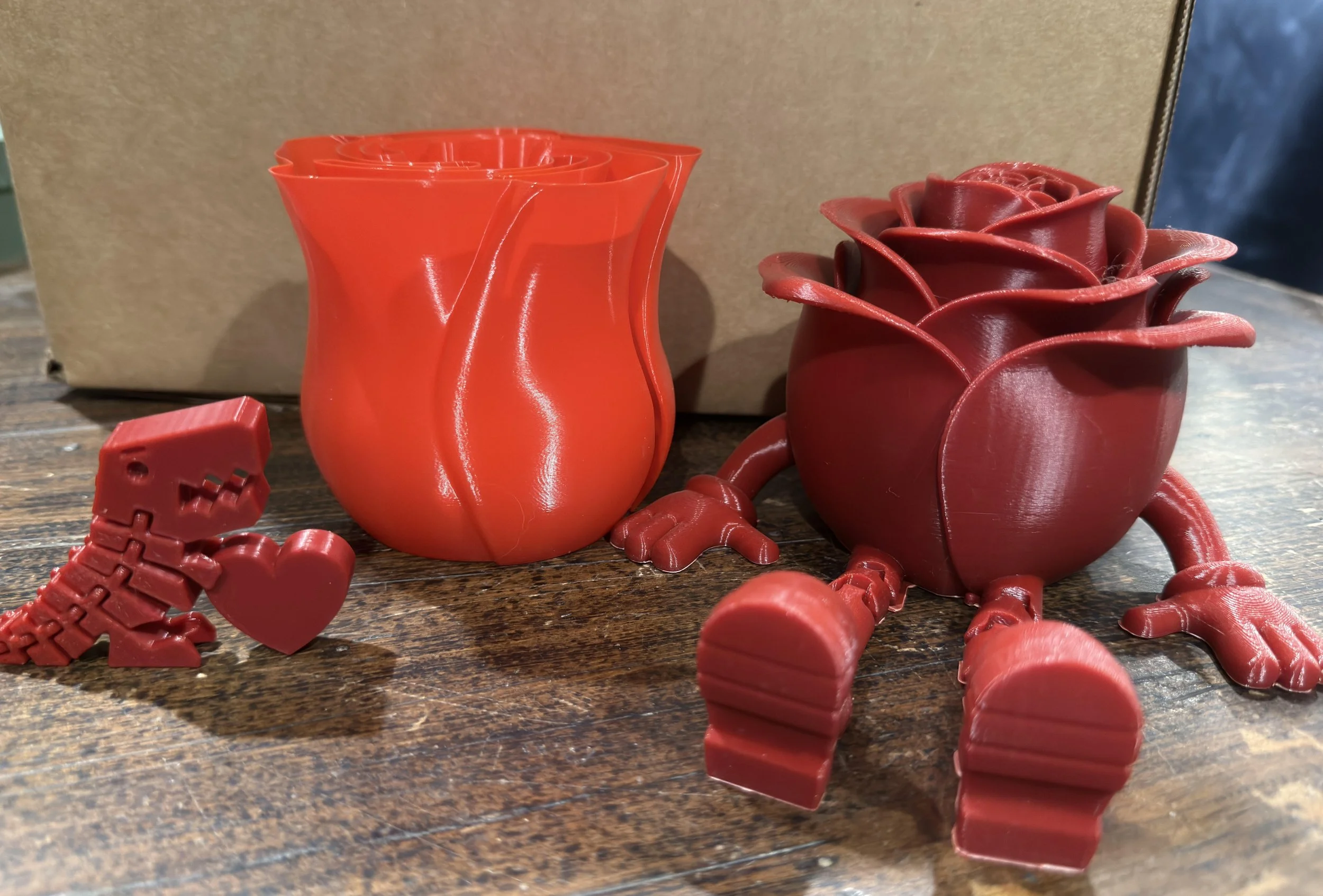 #38 red dino heart, #39 rose, #40 rose buddy