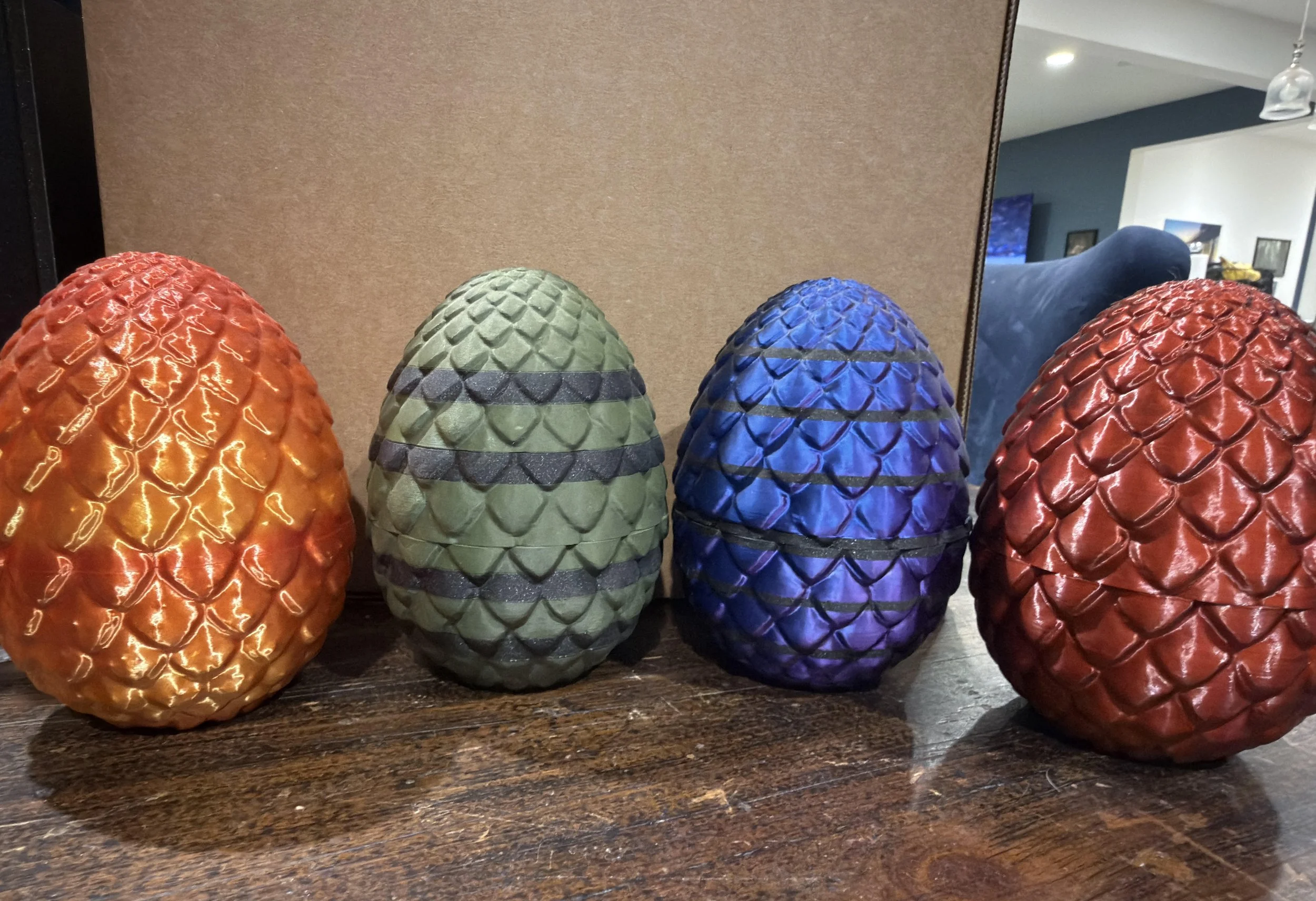 #21 orange, #22 green, #23 purple, #24 red dragon eggs medium