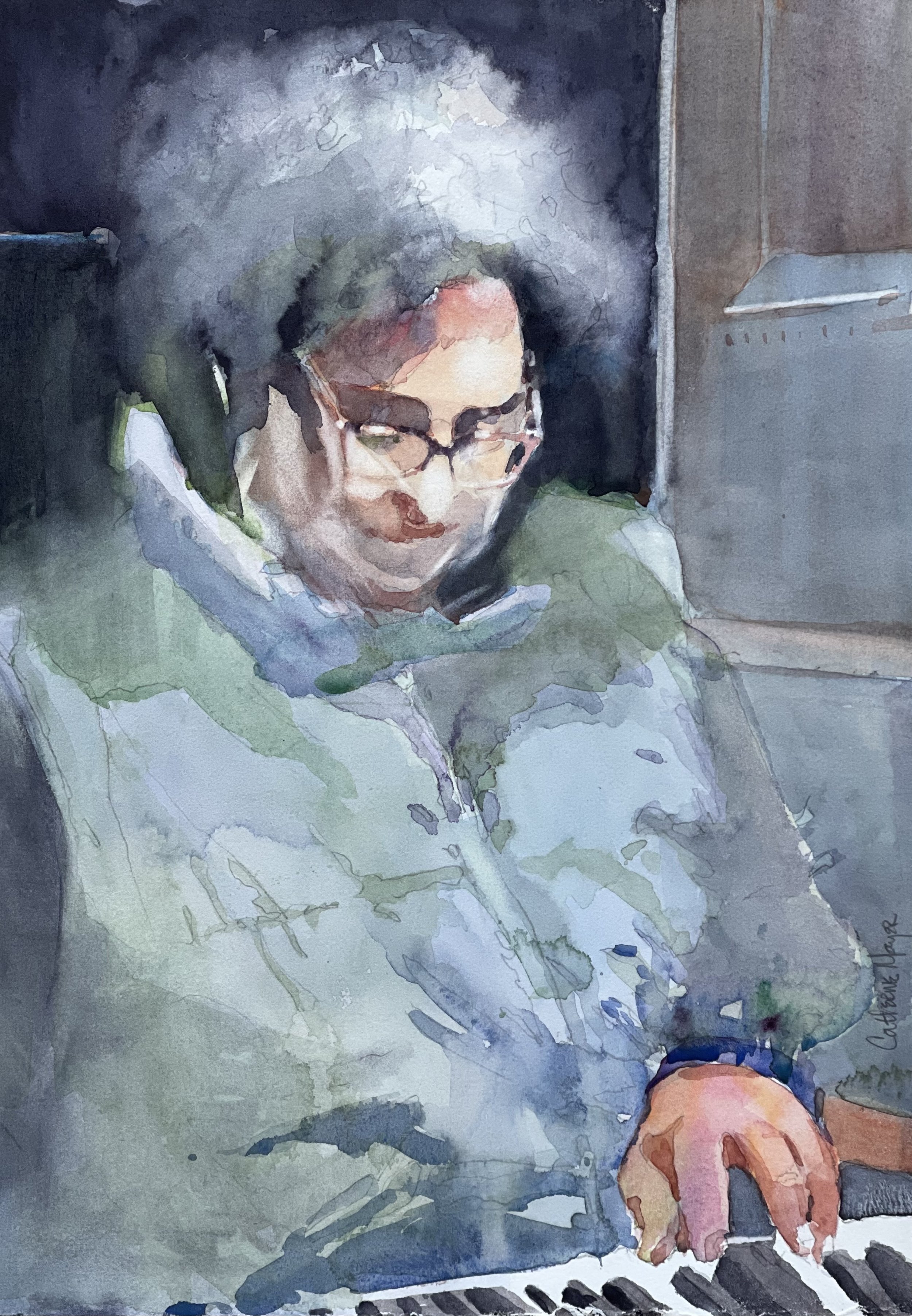 Musician, Watercolor, 15" by 11 "